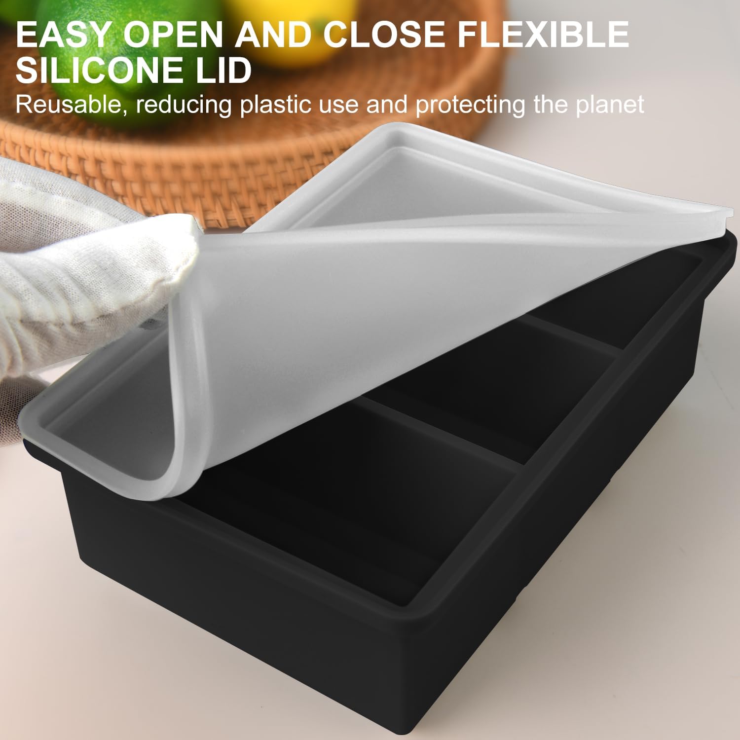 Silicone Ice Cube Trays with Lid for Soup,2 Pack Freezer Container Molds,Easy Release Large Ice Cube Trays-Makes 6 Perfect 1 Cup Portions for Stews Sauces,Broth,Leftovers Storage,Dishwasher Safe