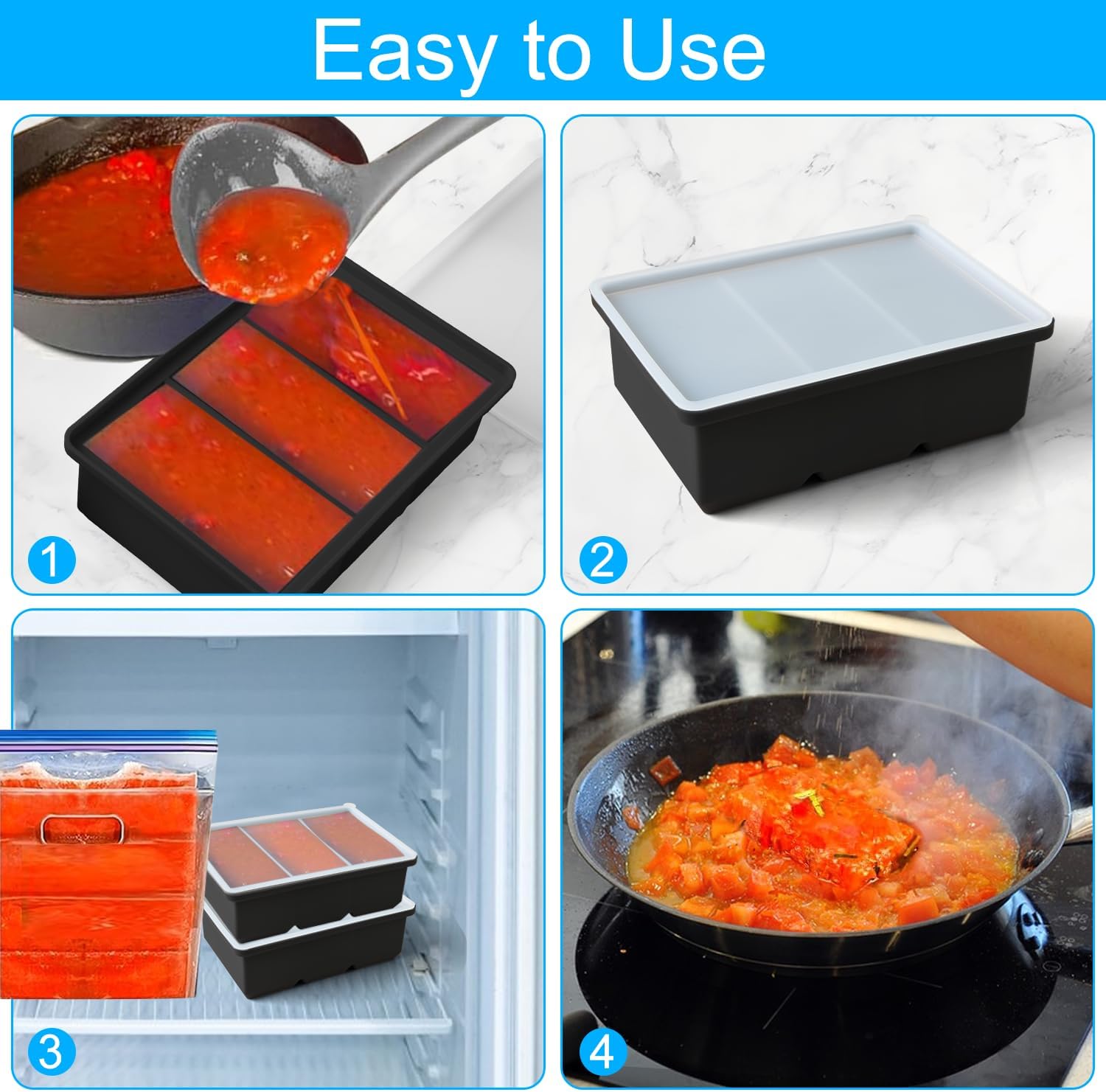 Silicone Ice Cube Trays with Lid for Soup,2 Pack Freezer Container Molds,Easy Release Large Ice Cube Trays-Makes 6 Perfect 1 Cup Portions for Stews Sauces,Broth,Leftovers Storage,Dishwasher Safe