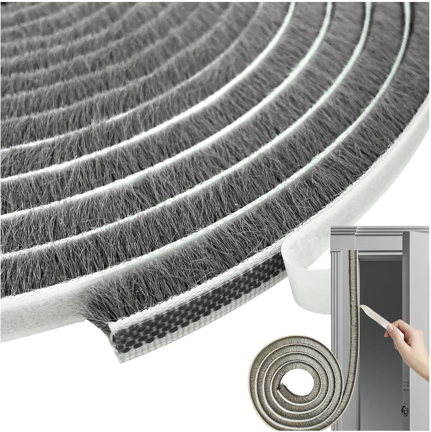 Self Adhesive Pile Weather Stripping Brush for Sliding Windows/Doors, Brush Window Seal Strip, Fuzzy Draft Stopper Weatherstrip Sealing Tape 5m/16.4ft, Grey