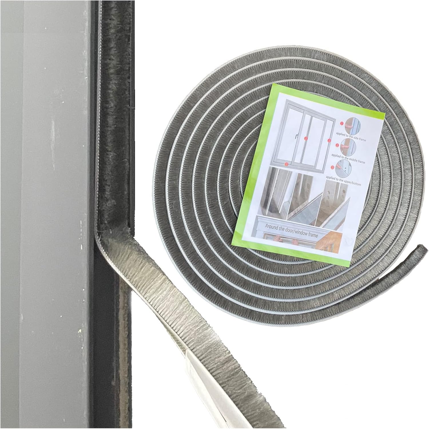 Self Adhesive Pile Weather Stripping Brush for Sliding Windows/Doors, Brush Window Seal Strip, Fuzzy Draft Stopper Weatherstrip Sealing Tape 5m/16.4ft, Grey
