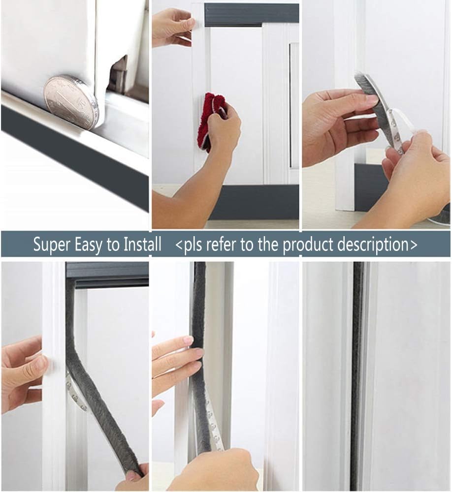 Self Adhesive Pile Weather Stripping Brush for Sliding Windows/Doors, Brush Window Seal Strip, Fuzzy Draft Stopper Weatherstrip Sealing Tape 5m/16.4ft, Grey