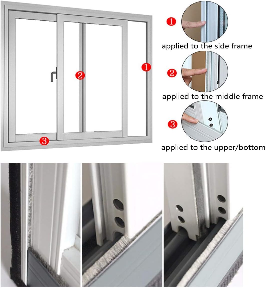 Self Adhesive Pile Weather Stripping Brush for Sliding Windows/Doors, Brush Window Seal Strip, Fuzzy Draft Stopper Weatherstrip Sealing Tape 5m/16.4ft, Grey