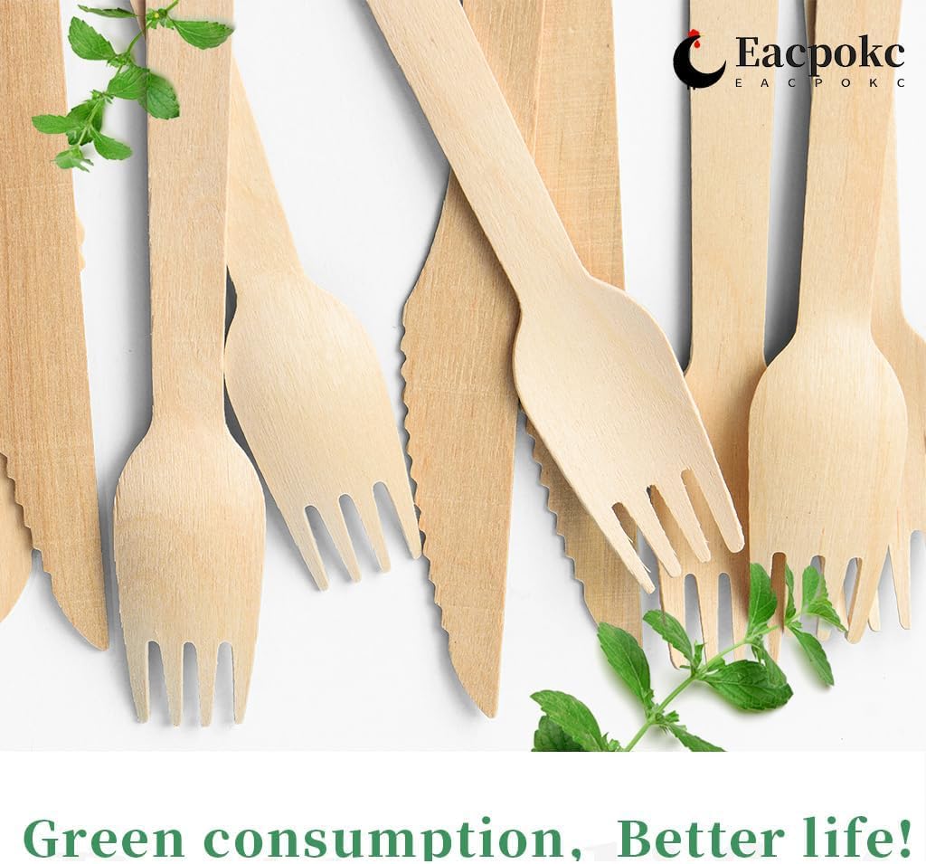 100 PCS Disposable Wooden Forks, 6.7 Inch, Polished Wooden Cutlery, Eco-Friendly, Biodegradable, Perfect for Parties, Weddings, Camping, Dinner Events