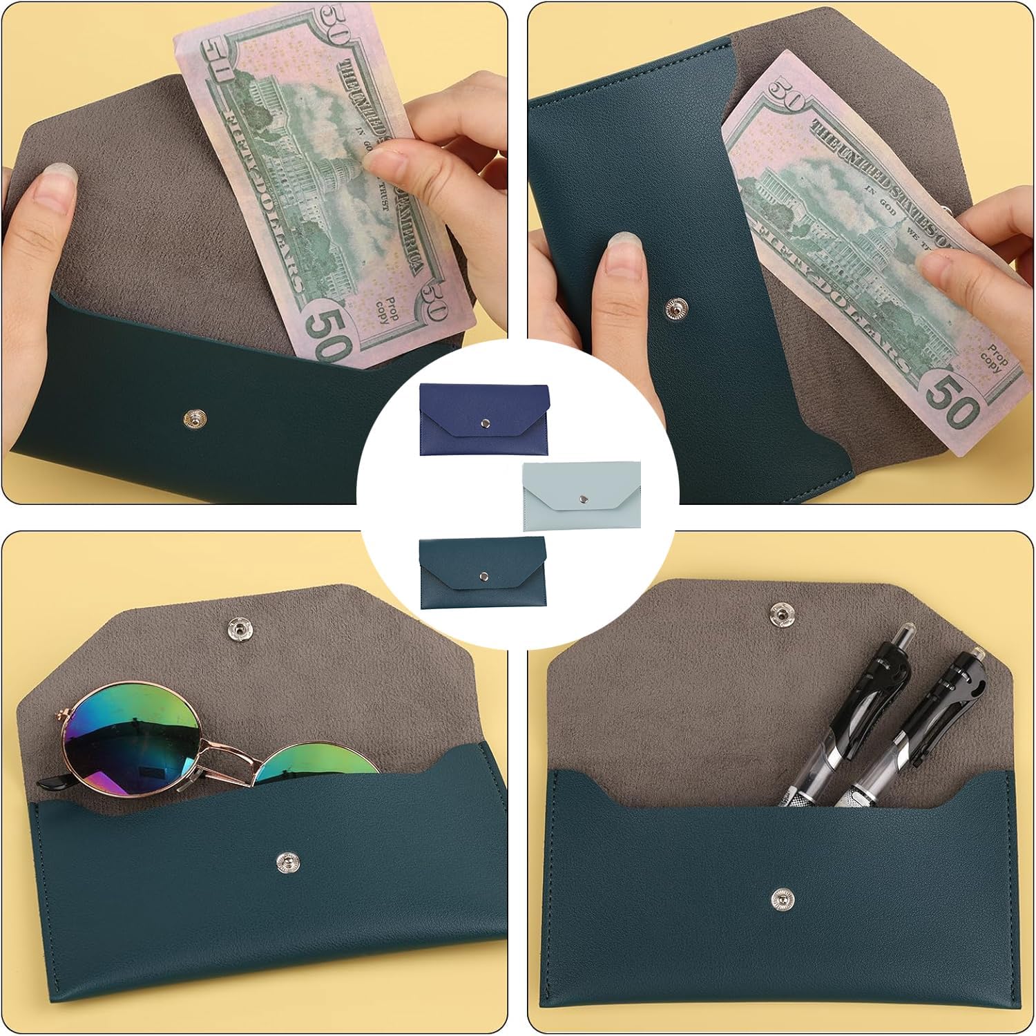 3PCS Leather Cash Envelope Wallet, Reusable Cash Envelope Wallet for Travel and Budgeting