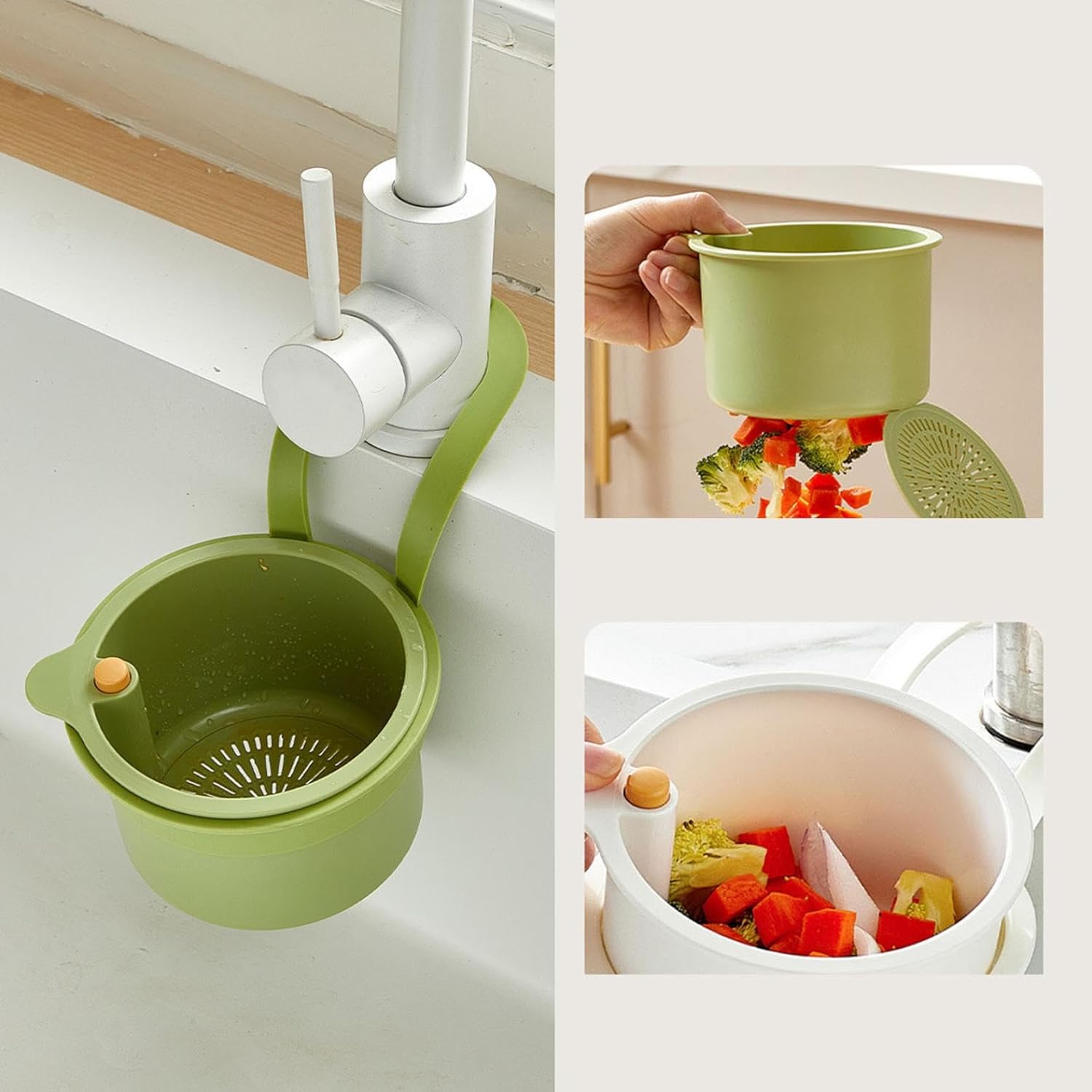 Kitchen Sink Strainer Basket, Faucet Hanging Filter Basket, 2025 Kitchen Sink Food Waste Catcher Faucet Hanging, Sink Trash Catcher for Garbage Leftovers Green