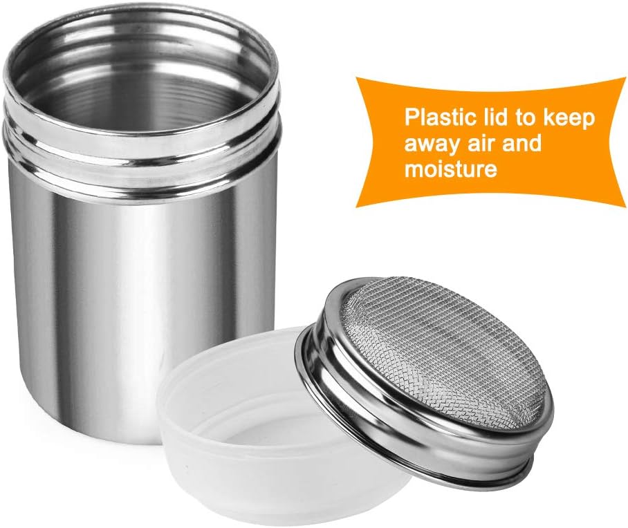 1 Pack Powdered Sugar Shaker Duster, Cinnamon Shaker Flour Sifter, Fine Mesh Stainless Steel Dredge for Baking Soda Flour Cinnamon Cocoa, 7oz
