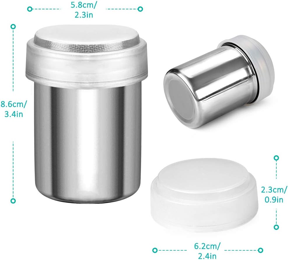1 Pack Powdered Sugar Shaker Duster, Cinnamon Shaker Flour Sifter, Fine Mesh Stainless Steel Dredge for Baking Soda Flour Cinnamon Cocoa, 7oz