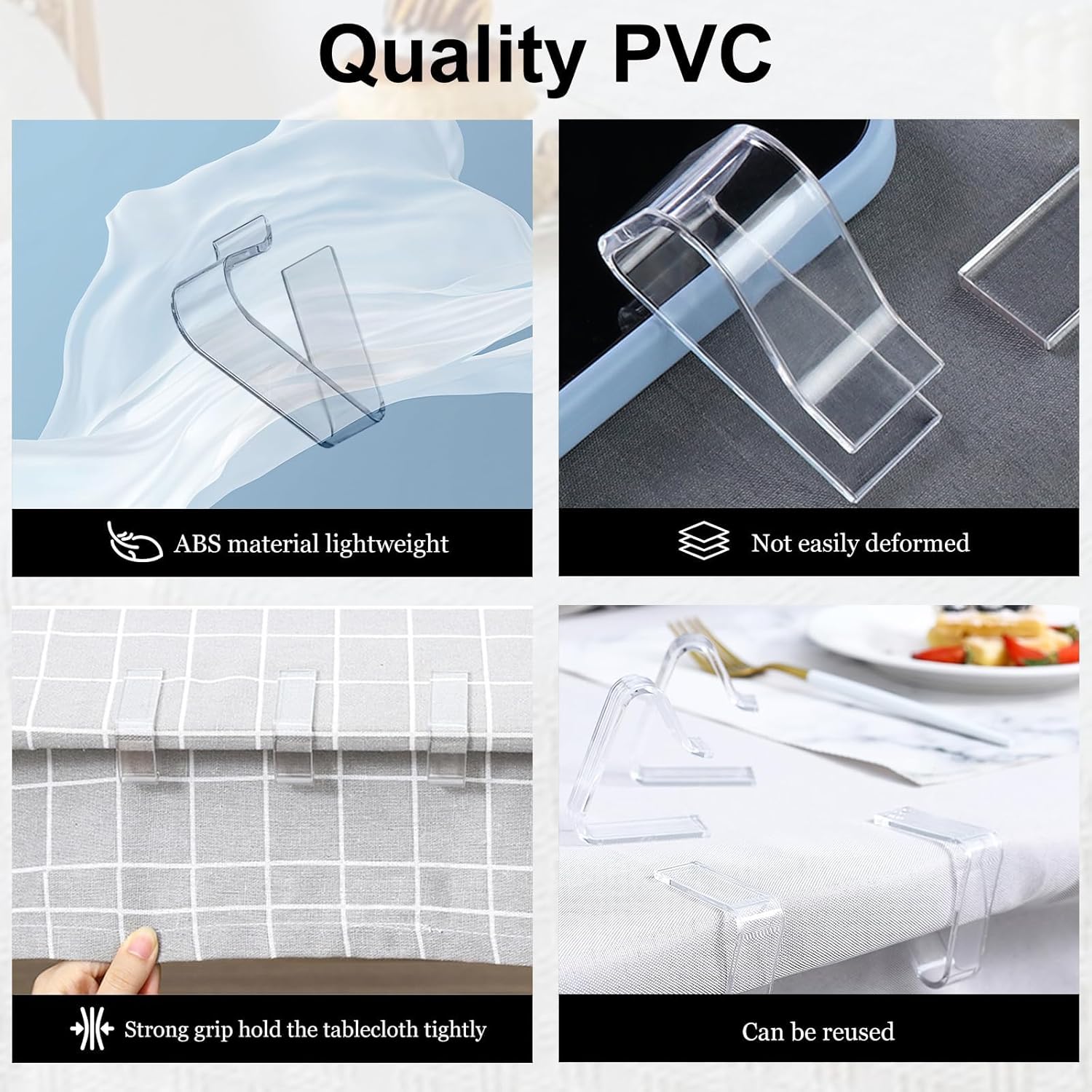 Table Cloth Clips, 24PCS Plastic Transparent Picnic Tablecloth Clips Large Windproof for Christmas Home Wedding Party Indoor Outdoor Camping 2 Sizes