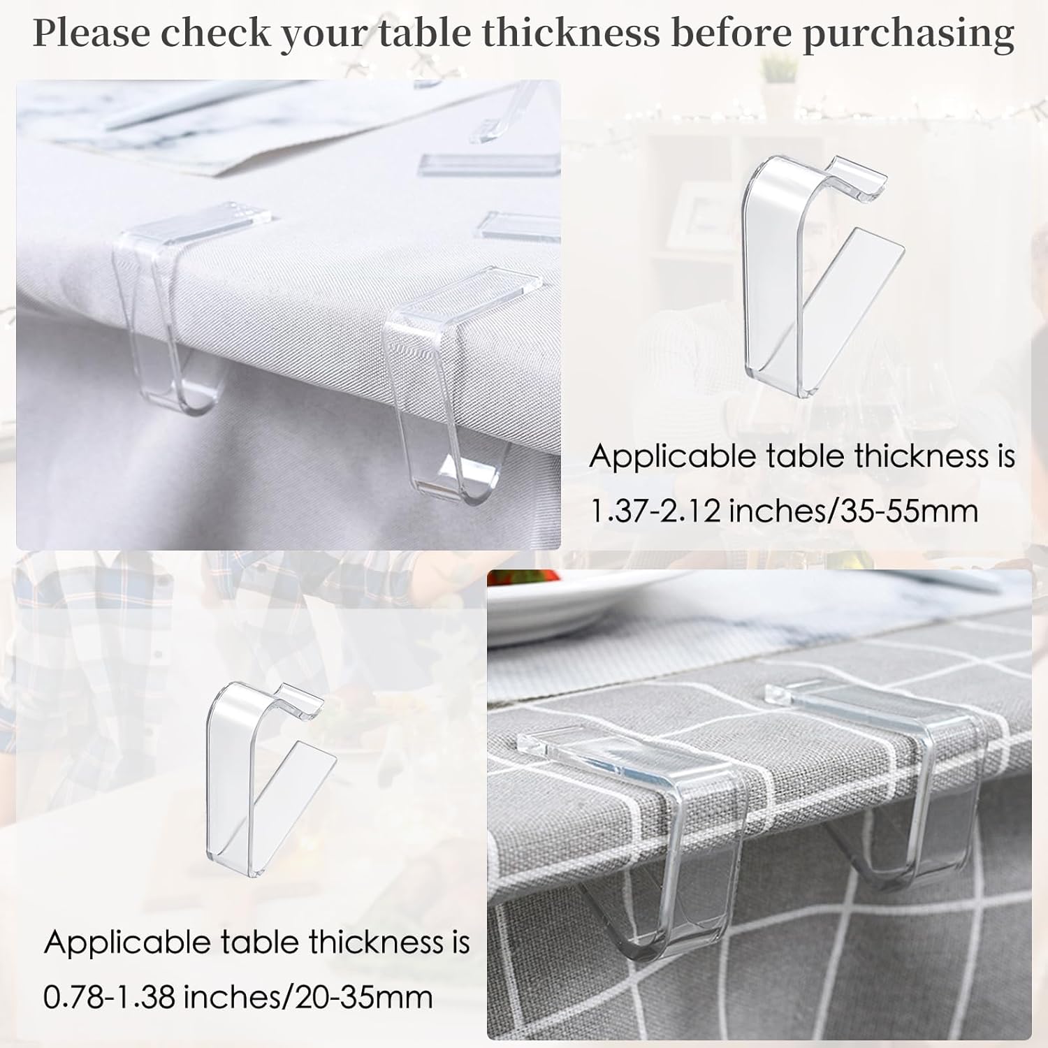 Table Cloth Clips, 24PCS Plastic Transparent Picnic Tablecloth Clips Large Windproof for Christmas Home Wedding Party Indoor Outdoor Camping 2 Sizes