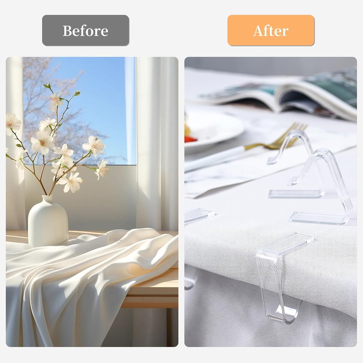 Table Cloth Clips, 24PCS Plastic Transparent Picnic Tablecloth Clips Large Windproof for Christmas Home Wedding Party Indoor Outdoor Camping 2 Sizes