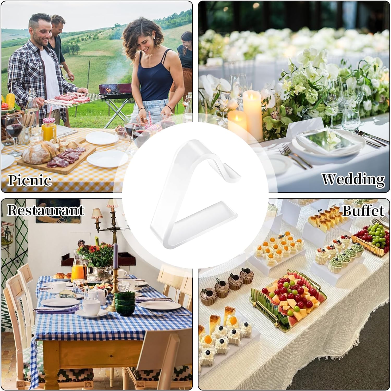Table Cloth Clips, 24PCS Plastic Transparent Picnic Tablecloth Clips Large Windproof for Christmas Home Wedding Party Indoor Outdoor Camping 2 Sizes
