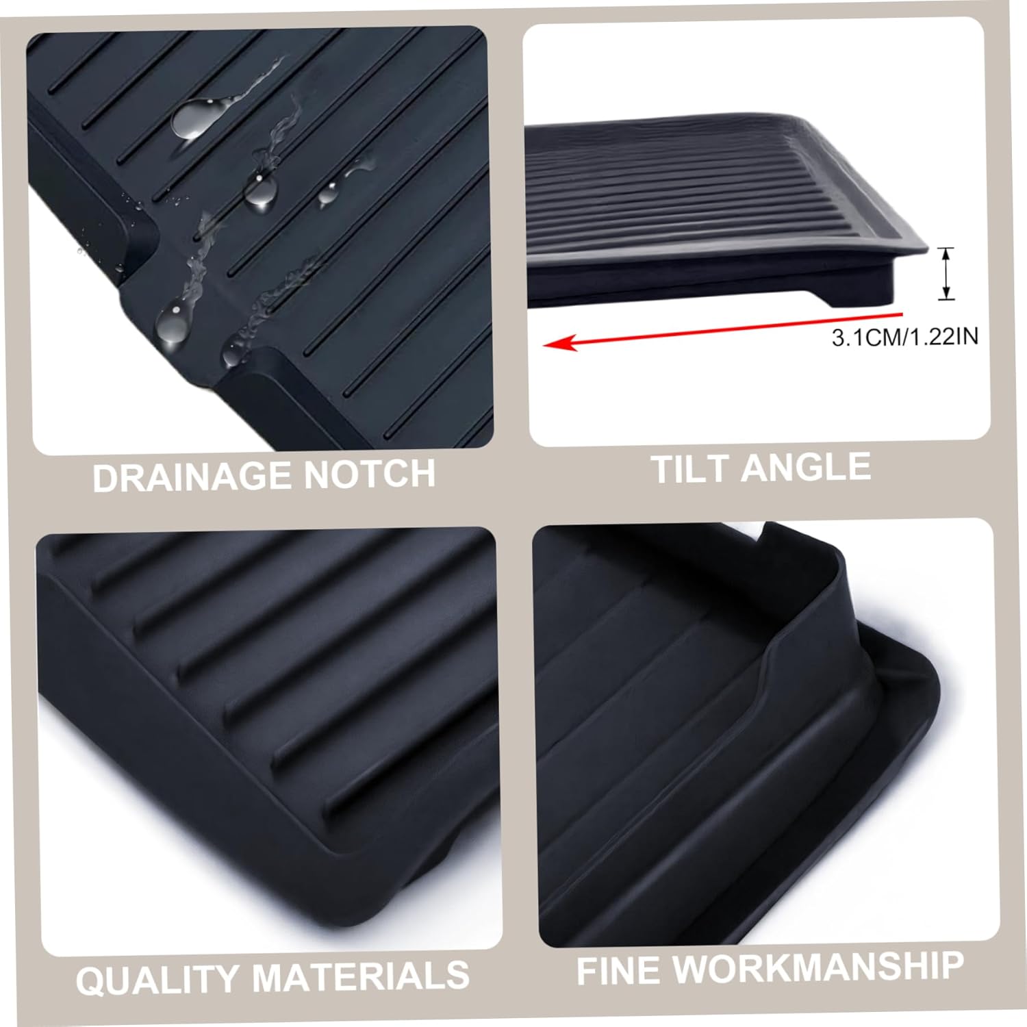 Dish Drain Board Tilt PP Dish Drainer 17.6x12.2x1.2in Quick Dry Dish Drain with Drain Port Multipurpose Dish Drying Rack Black