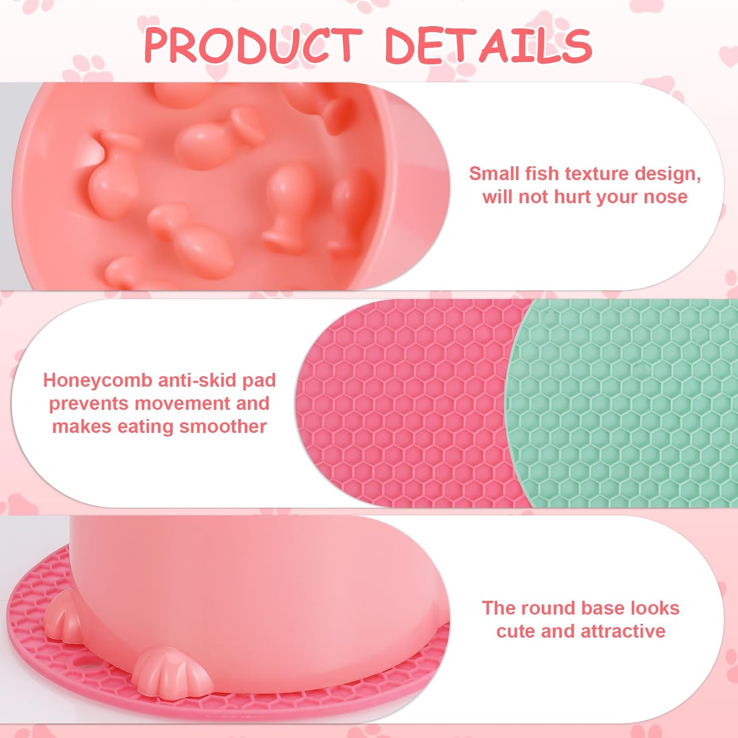 2-Pack Slow Feeder Cat Bowls, Raised Elevated Design with Anti-Slip Base & Ergonomic Neck Relief - Durable Plastic Pet Food Dishes Pink & Green