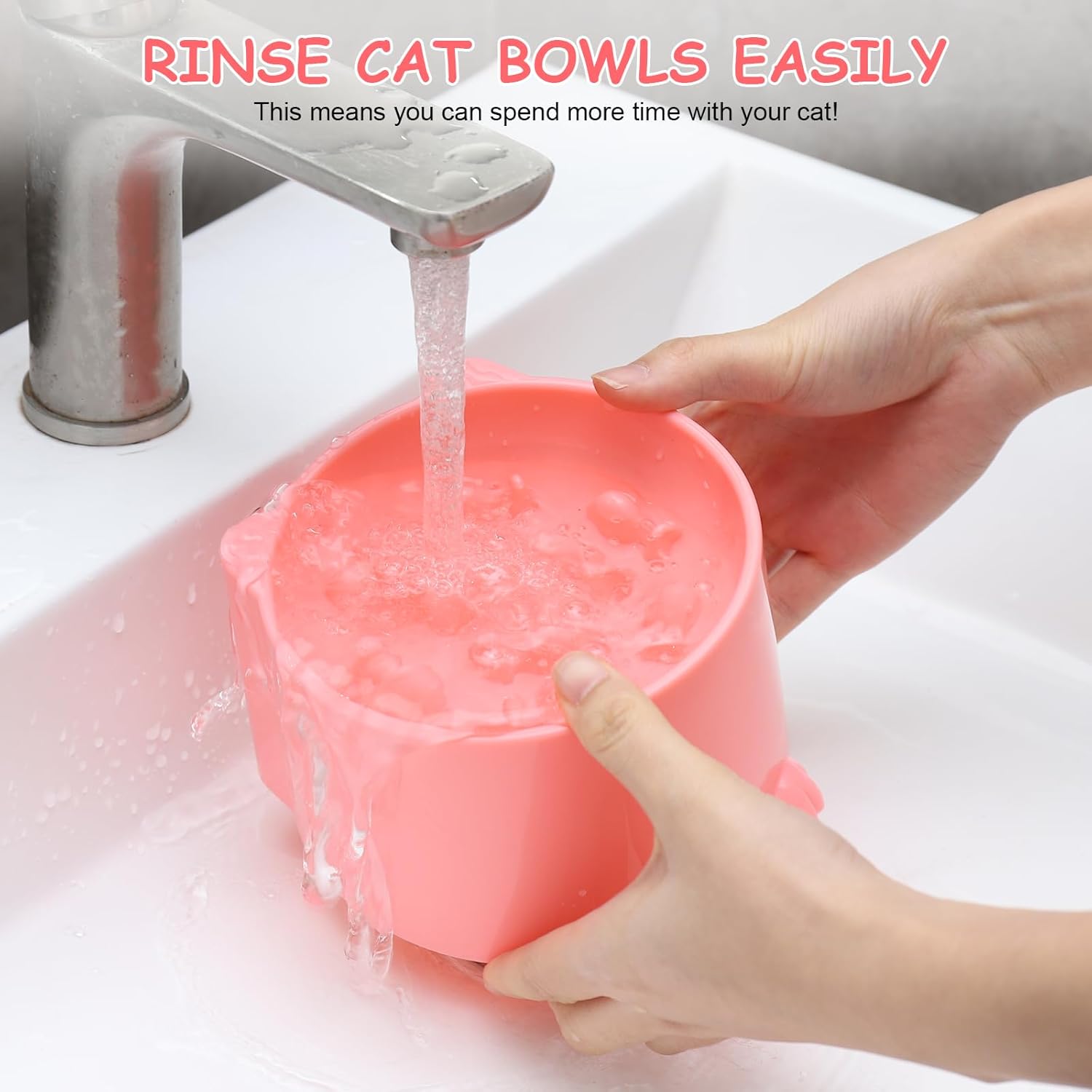 2-Pack Slow Feeder Cat Bowls, Raised Elevated Design with Anti-Slip Base & Ergonomic Neck Relief - Durable Plastic Pet Food Dishes Pink & Green