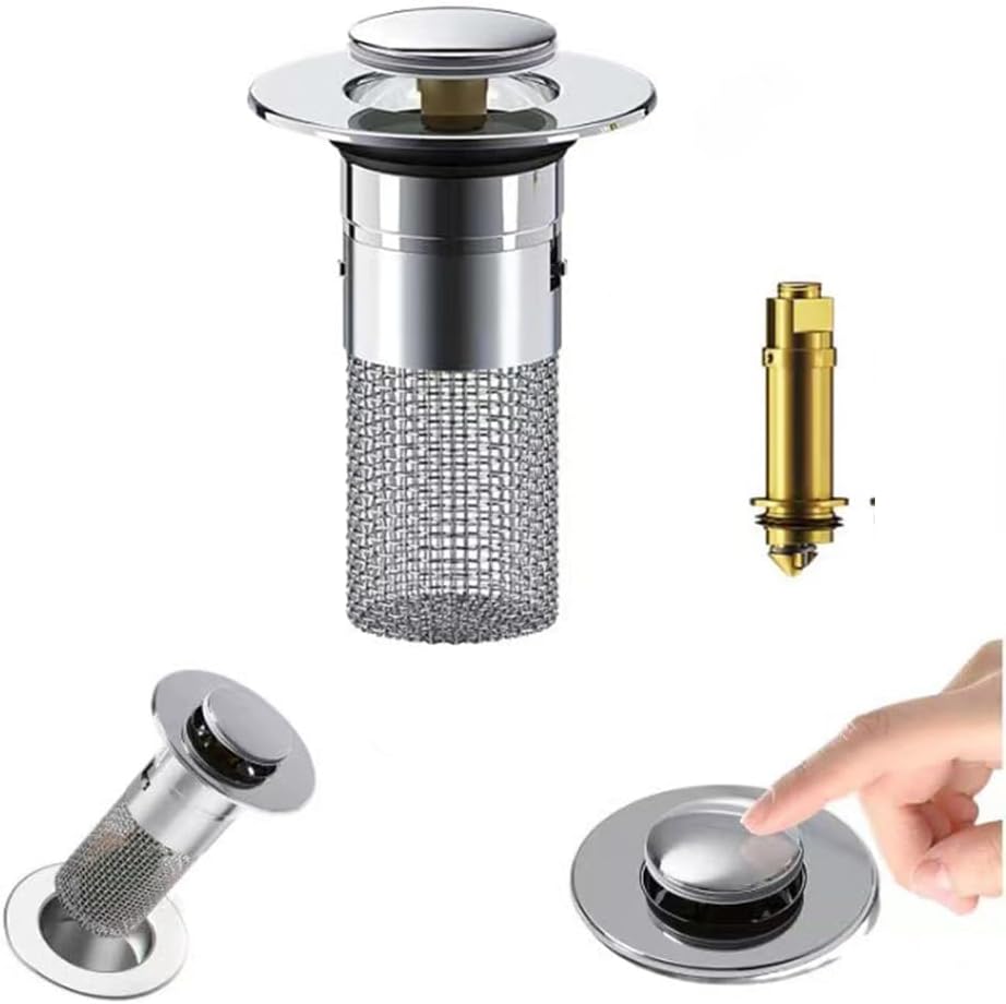 2Pcs Stainless Steel Floor Drain Filter,Bathroom Sink Stopper Hair Catcher with Removable Stainless Steel Filter Basket Hair Catcher,Isolate Odor Pop Up Sink Drain 1pcs