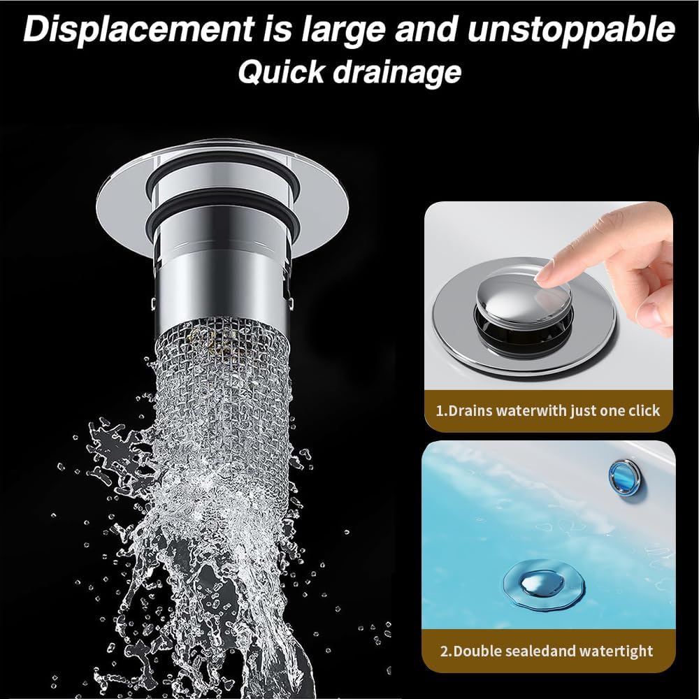 2Pcs Stainless Steel Floor Drain Filter,Bathroom Sink Stopper Hair Catcher with Removable Stainless Steel Filter Basket Hair Catcher,Isolate Odor Pop Up Sink Drain 1pcs