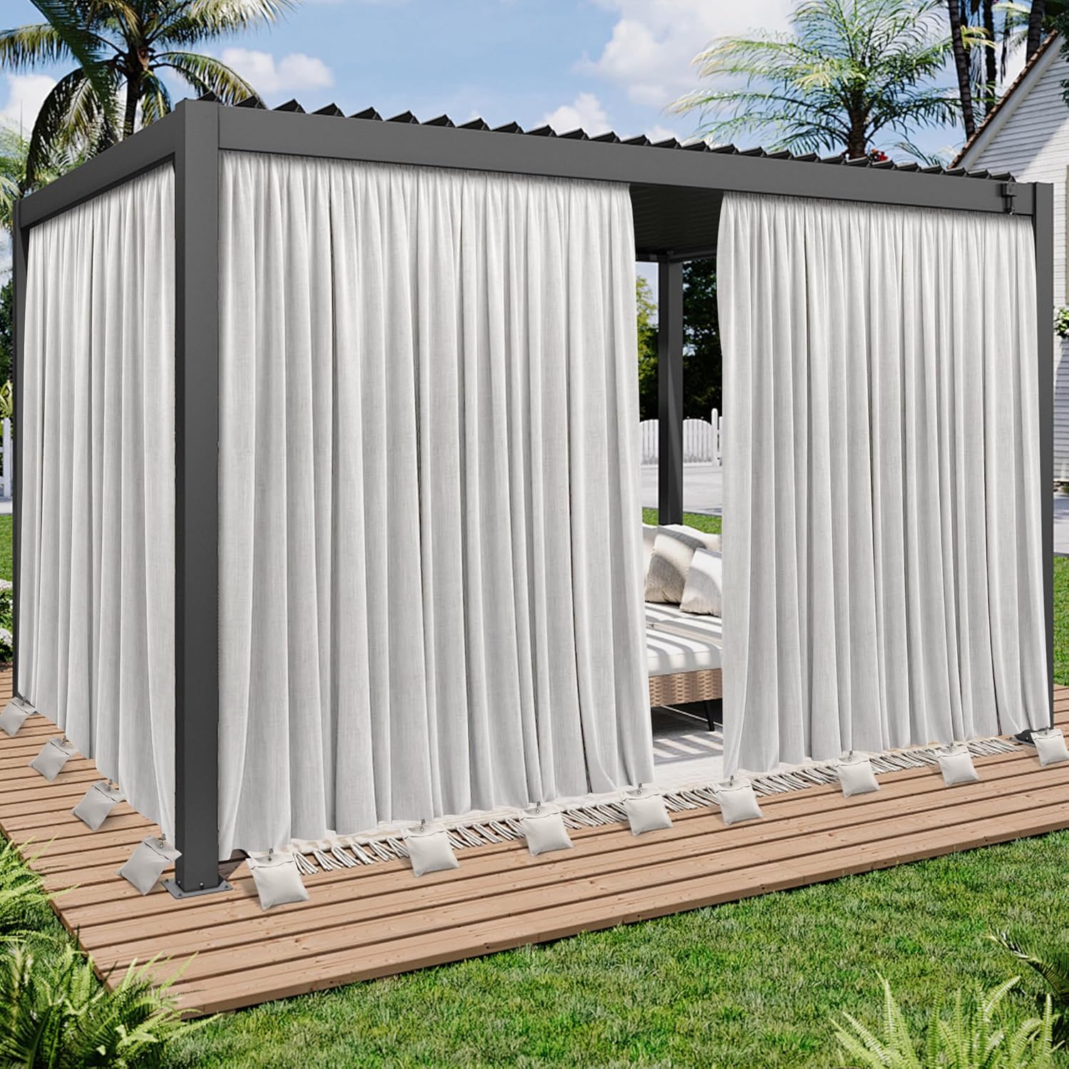 12 Pack Outdoor Curtain Weights Bag, Patio Curtain Sandbag with Sealed Bags and Clips, Reusable Drapery Weighted Bags for Home Outdoor Pergola Gazebo Front Porch Grey