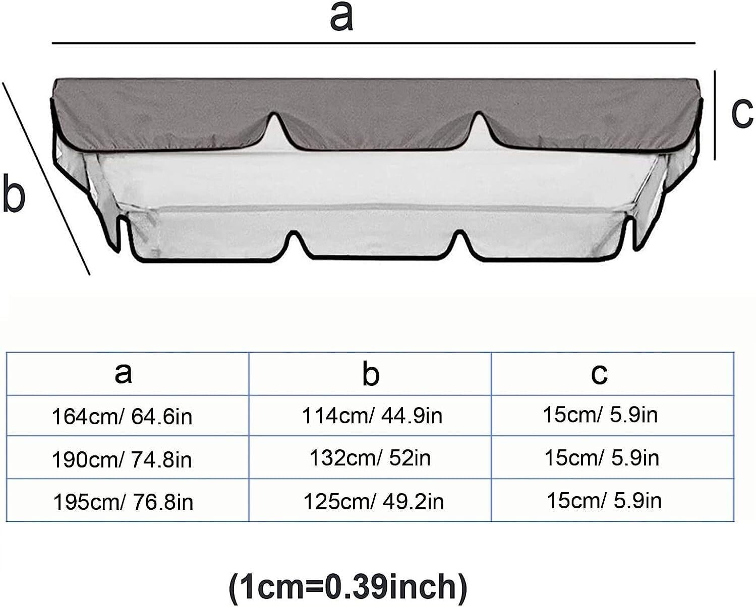 Porch Swing Canopy, Outdoor Swing Cover Replacement Canopy, Swing Canopy Cover Replacement 420D, Top for Porch Patio Garden Pool Seat Grey,65x45x6inch