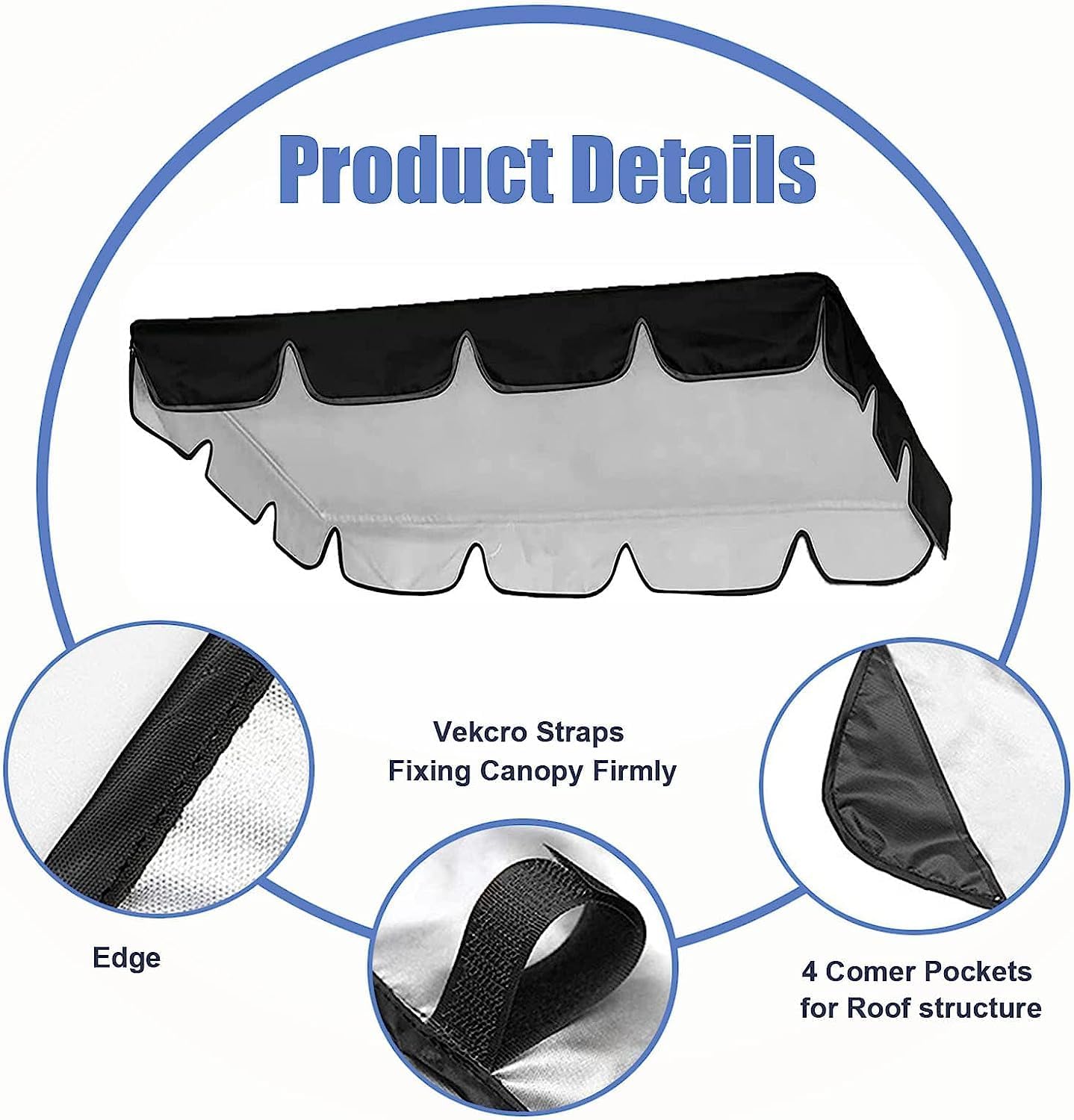 Porch Swing Canopy, Outdoor Swing Cover Replacement Canopy, Swing Canopy Cover Replacement 420D, Top for Porch Patio Garden Pool Seat Grey,65x45x6inch