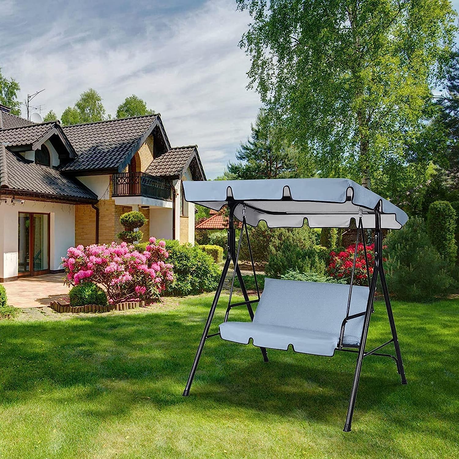 Porch Swing Canopy, Outdoor Swing Cover Replacement Canopy, Swing Canopy Cover Replacement 420D, Top for Porch Patio Garden Pool Seat Grey,65x45x6inch