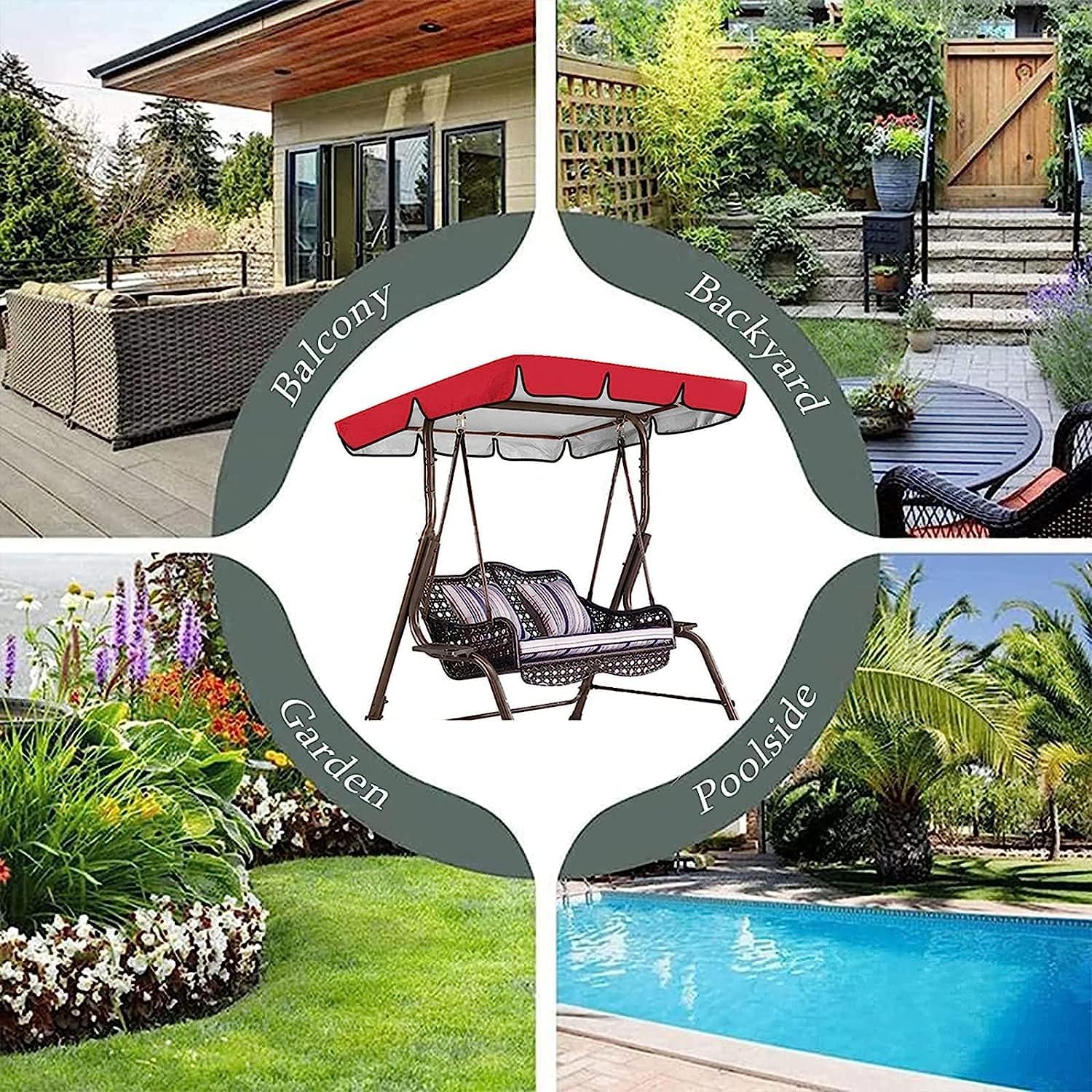 Porch Swing Canopy, Outdoor Swing Cover Replacement Canopy, Swing Canopy Cover Replacement 420D, Top for Porch Patio Garden Pool Seat Grey,65x45x6inch