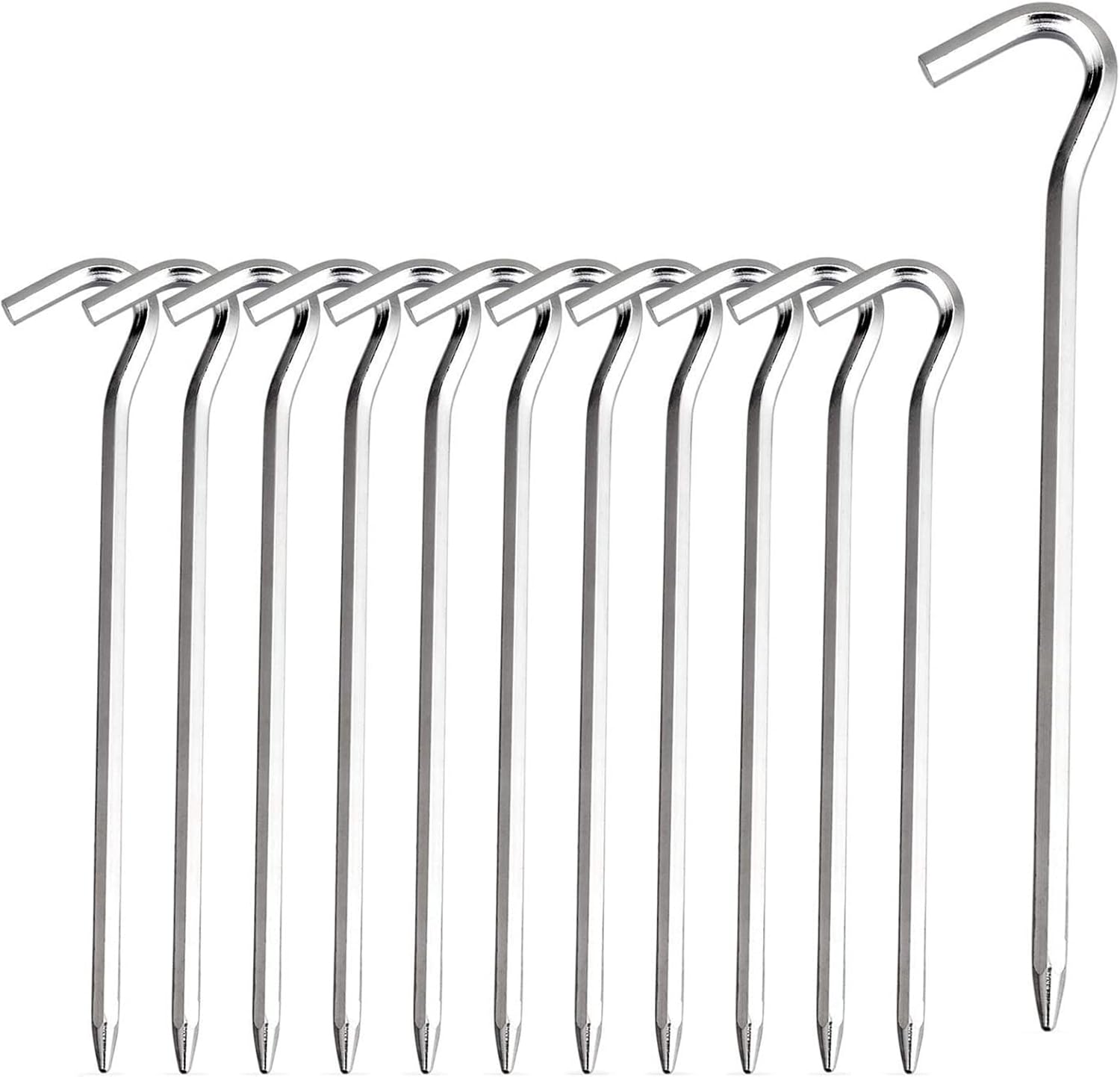 Aluminium Tent Stakes Pegs - 7'' Hexagon Rod Stakes Nail Spike Garden Stakes Camping Pegs for Pitching Tent, Canopies Silver