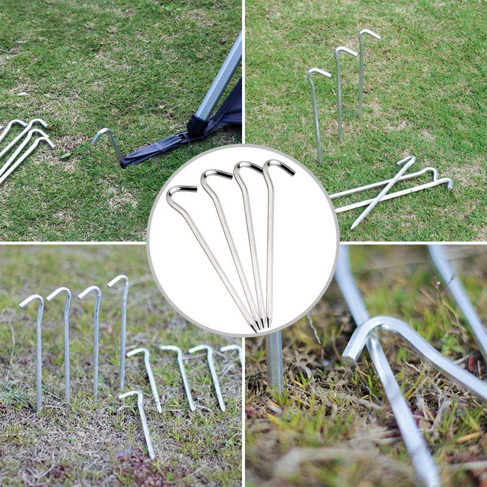 Aluminium Tent Stakes Pegs - 7'' Hexagon Rod Stakes Nail Spike Garden Stakes Camping Pegs for Pitching Tent, Canopies Silver