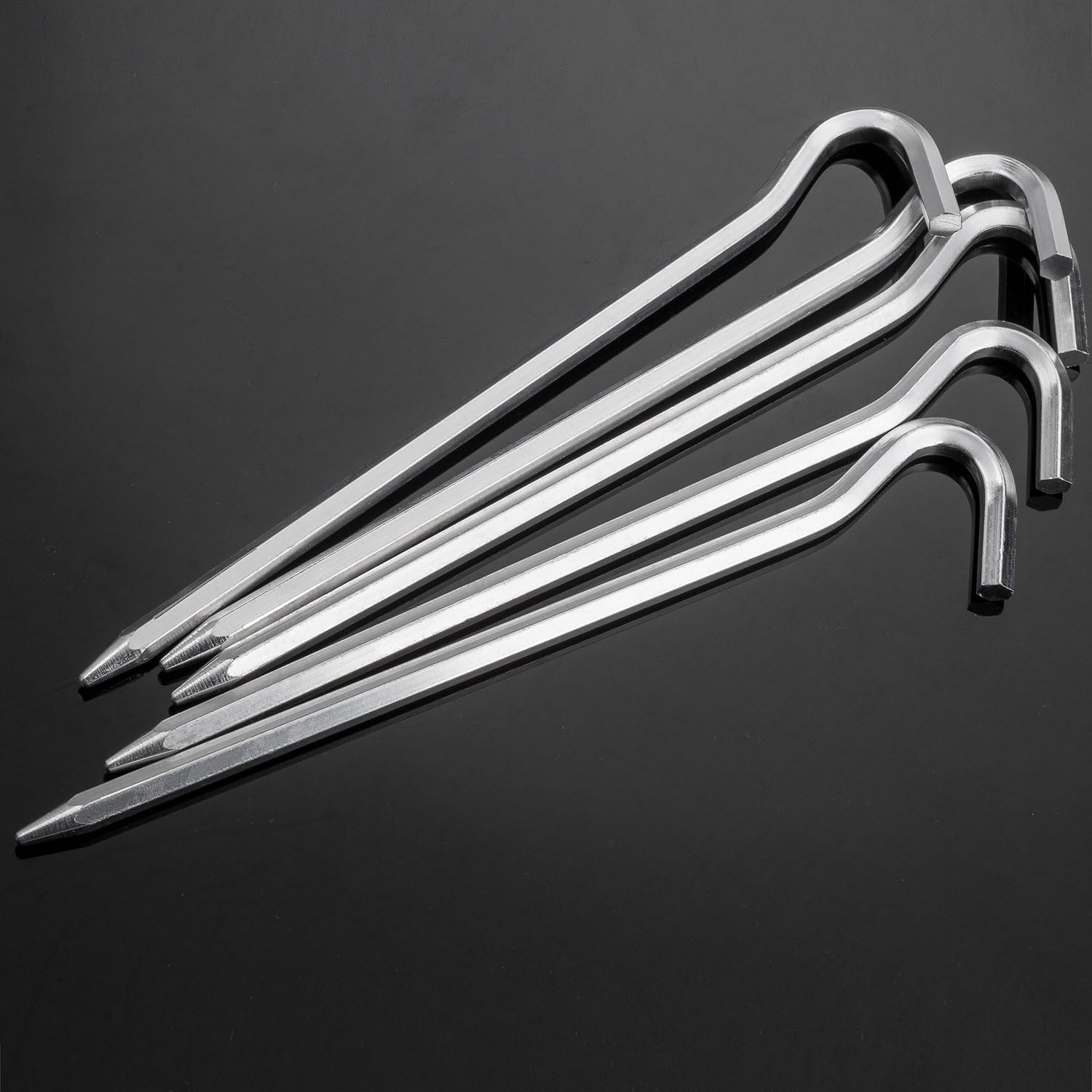 Aluminium Tent Stakes Pegs - 7'' Hexagon Rod Stakes Nail Spike Garden Stakes Camping Pegs for Pitching Tent, Canopies Silver