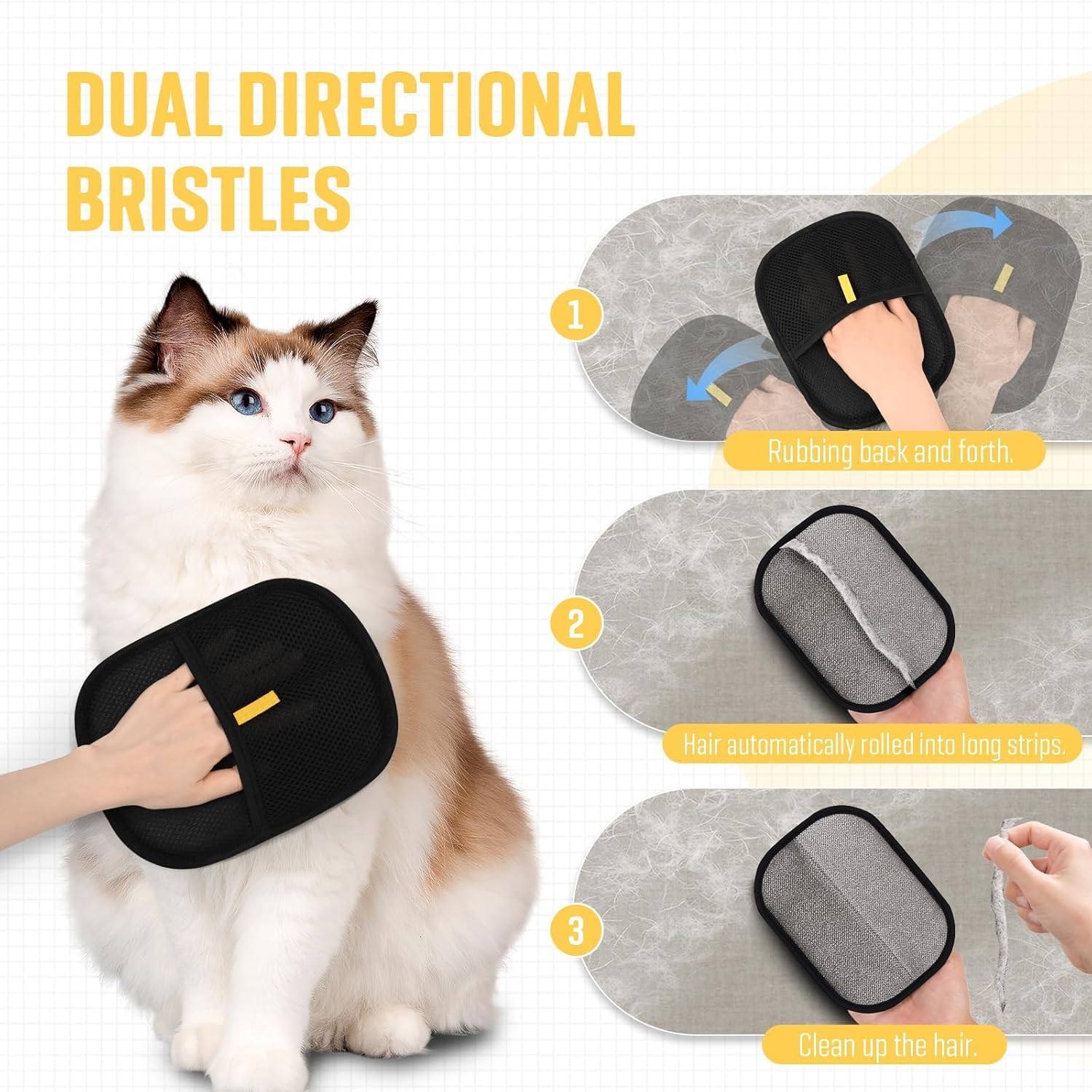 Double-Sided Pet Grooming Gloves - Electrostatic Hair Removal Tool, Cat & Dog Grooming Plus size 2pcs
