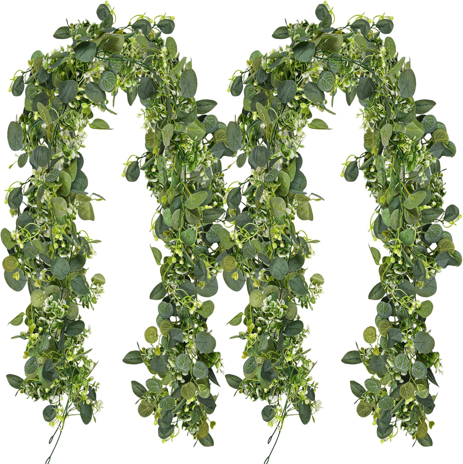 Eucalyptus Garlands, 2 Packs 5.8FT Long Faux Eucalyptus Leaves Garland Plant, Artificial Imitation Silver Dollar Eucalyptus Leaves and Vines 2