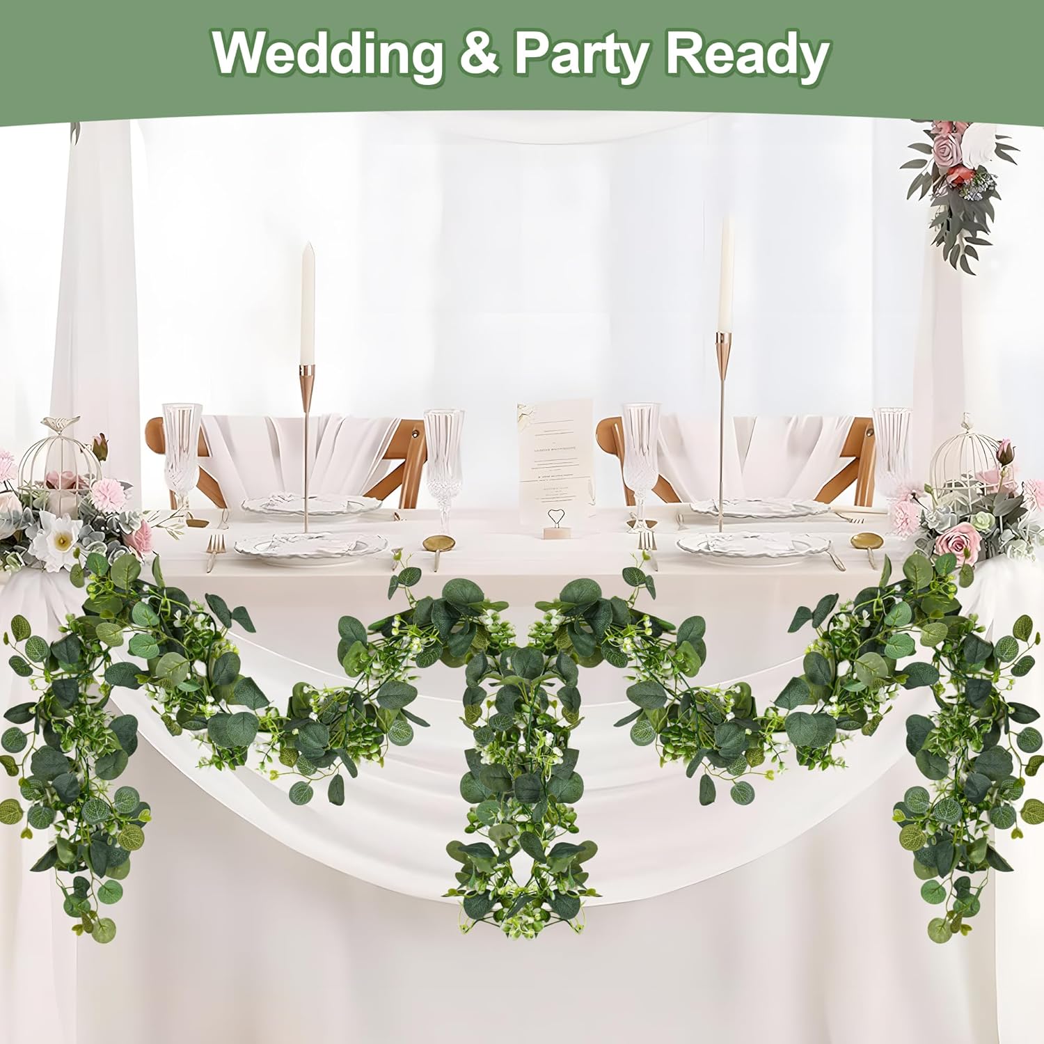 Eucalyptus Garlands, 2 Packs 5.8FT Long Faux Eucalyptus Leaves Garland Plant, Artificial Imitation Silver Dollar Eucalyptus Leaves and Vines 2