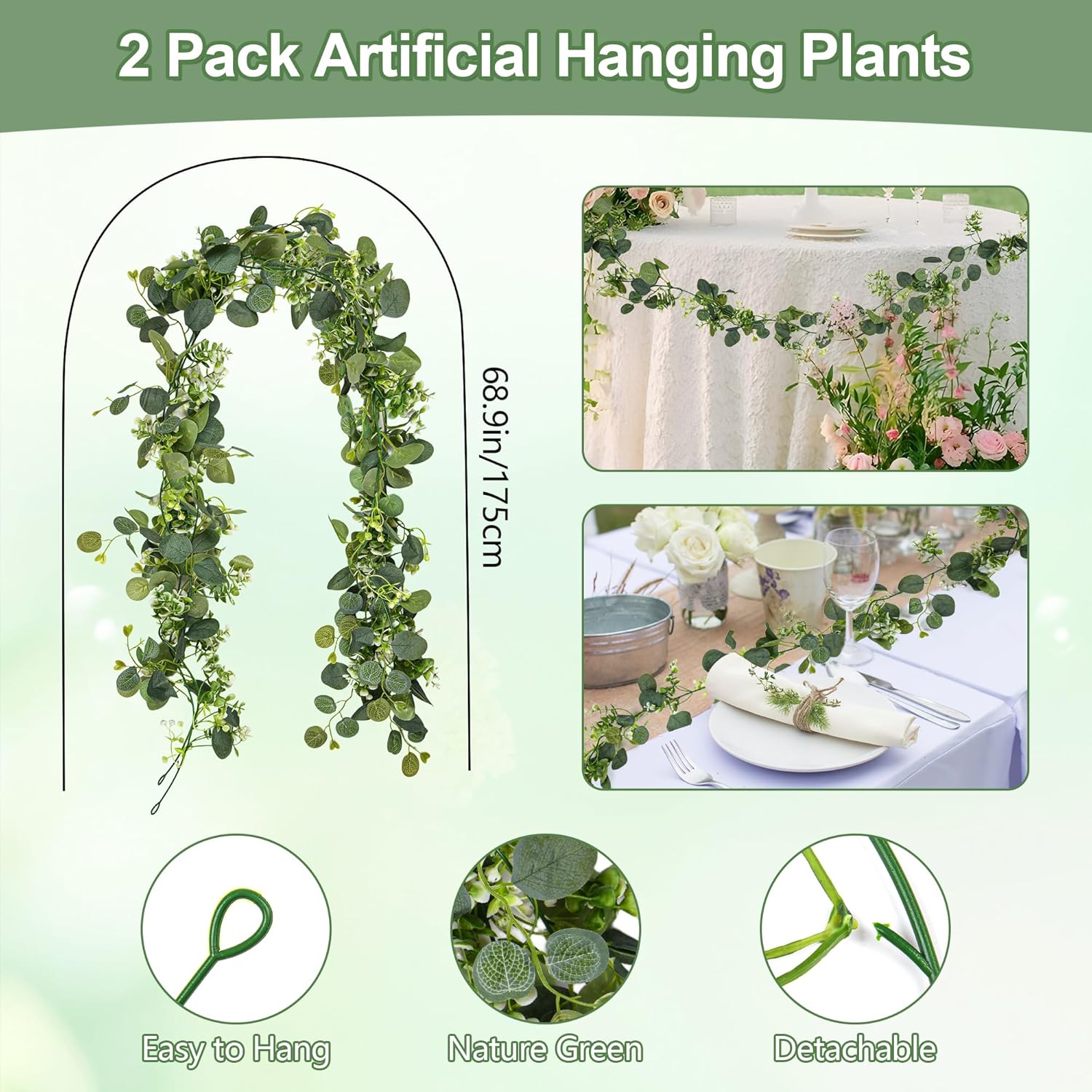 Eucalyptus Garlands, 2 Packs 5.8FT Long Faux Eucalyptus Leaves Garland Plant, Artificial Imitation Silver Dollar Eucalyptus Leaves and Vines 2
