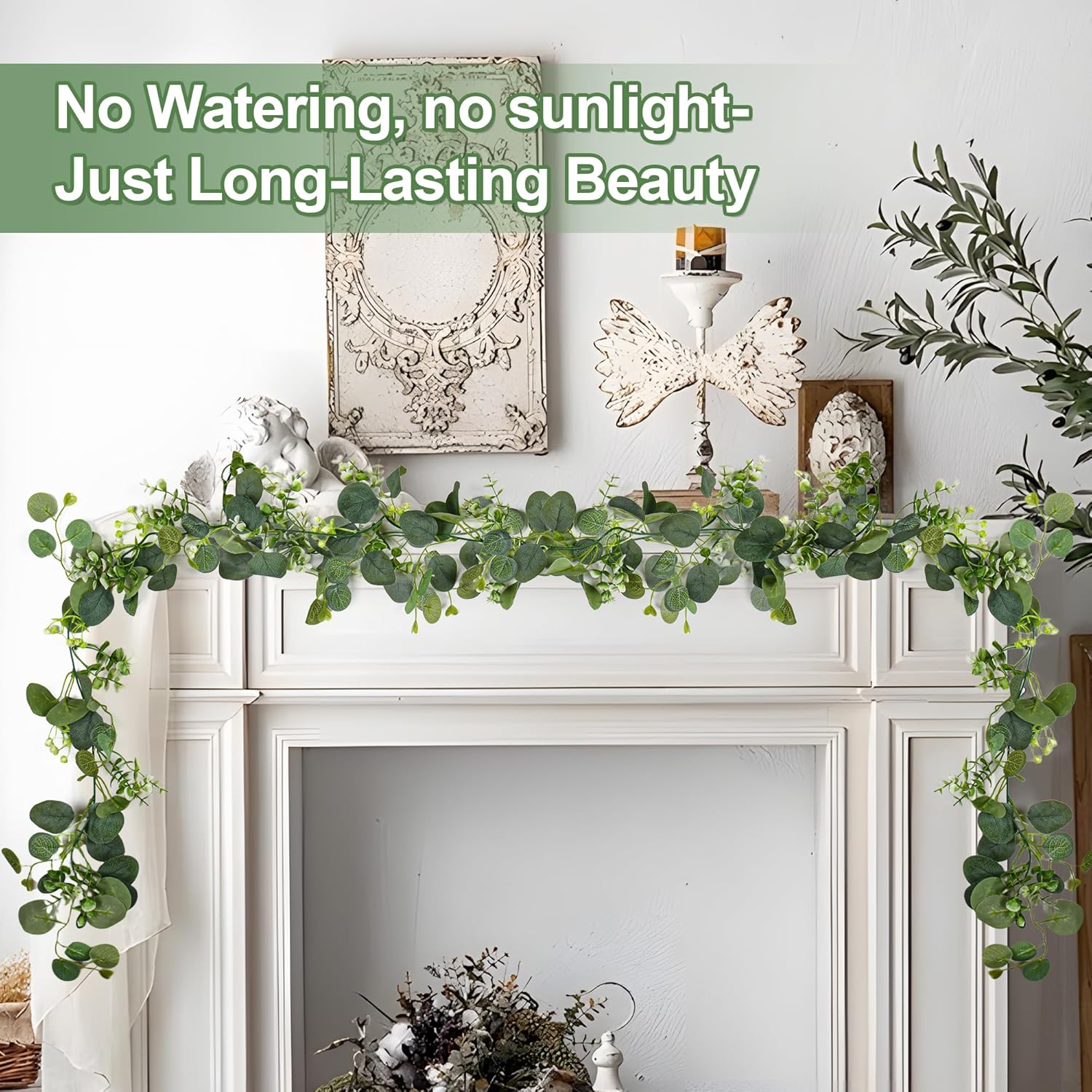Eucalyptus Garlands, 2 Packs 5.8FT Long Faux Eucalyptus Leaves Garland Plant, Artificial Imitation Silver Dollar Eucalyptus Leaves and Vines 2