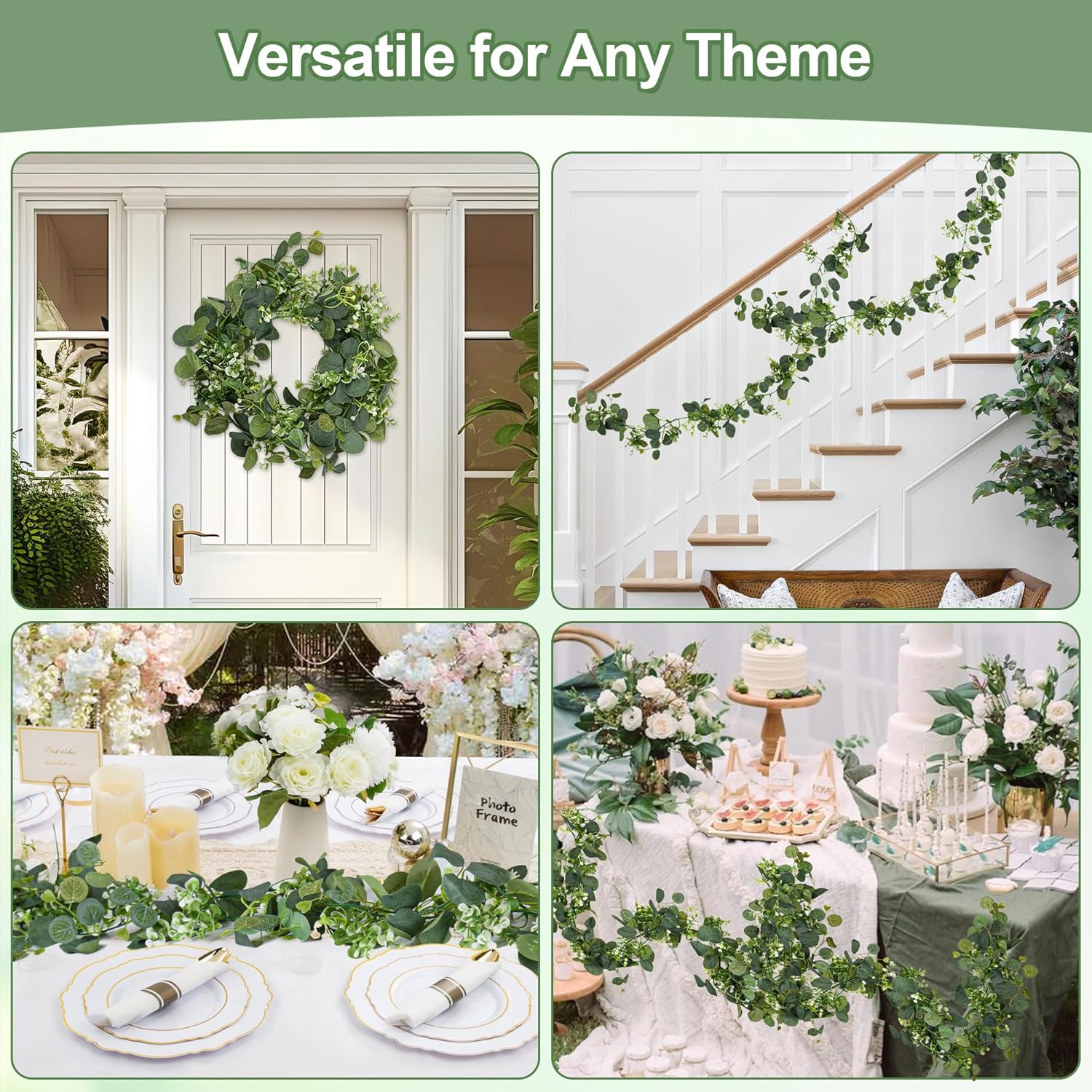 Eucalyptus Garlands, 2 Packs 5.8FT Long Faux Eucalyptus Leaves Garland Plant, Artificial Imitation Silver Dollar Eucalyptus Leaves and Vines 2