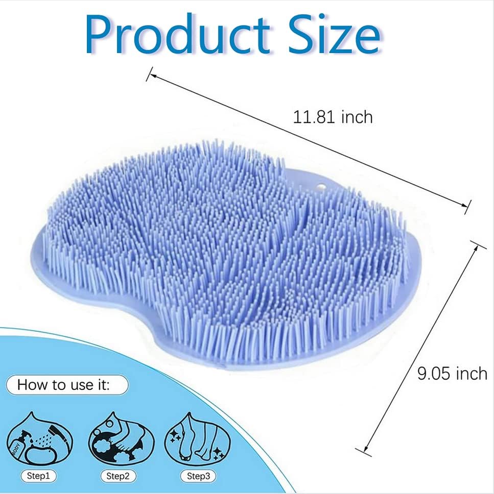 2 Pcs Large Shower Foot Scrubber Mat Cleans, Exfoliation, Shower Foot Massager Scrubber, Foot Cleaner Massage Mat with Non Slip Suction Cups, Improve Circulation Relieve Tired and Pain BLUE