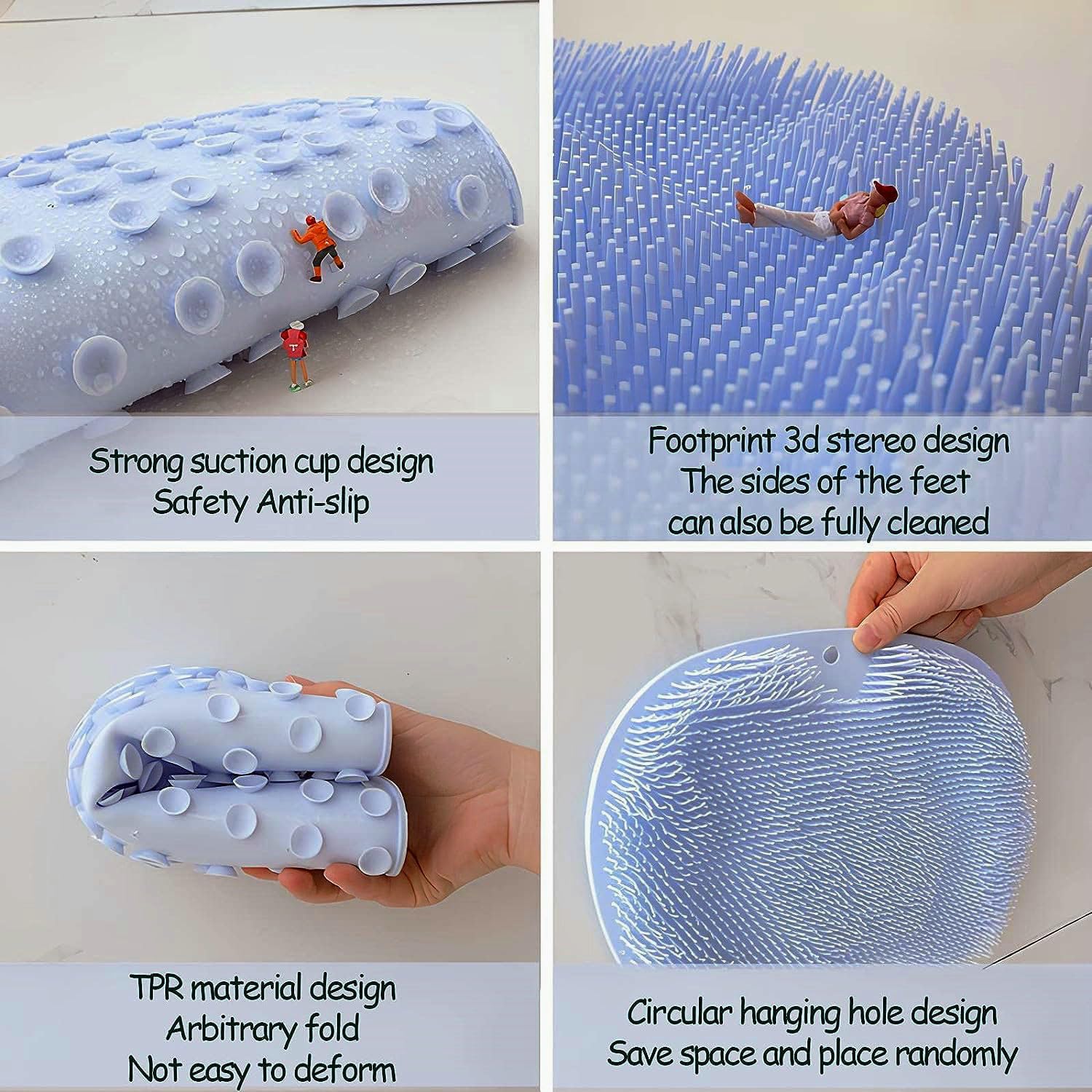 2 Pcs Large Shower Foot Scrubber Mat Cleans, Exfoliation, Shower Foot Massager Scrubber, Foot Cleaner Massage Mat with Non Slip Suction Cups, Improve Circulation Relieve Tired and Pain BLUE
