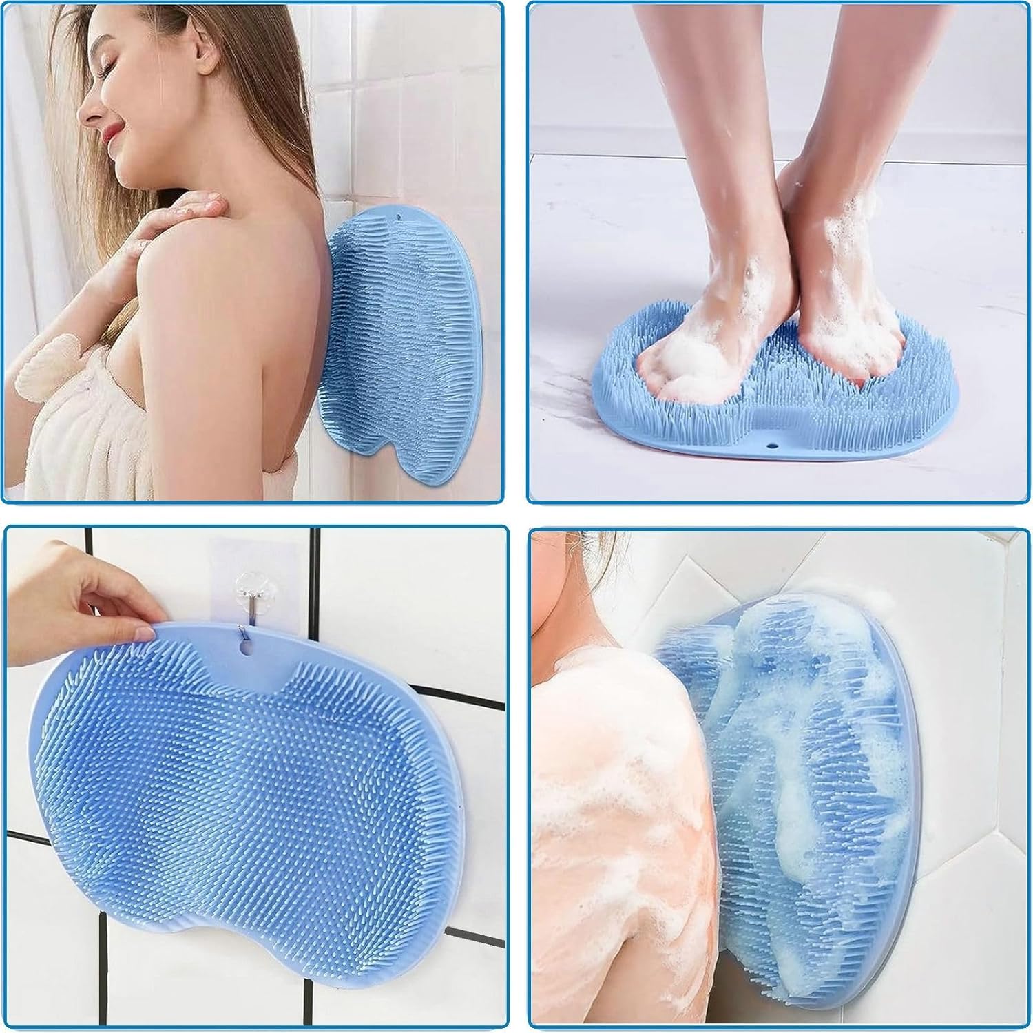 2 Pcs Large Shower Foot Scrubber Mat Cleans, Exfoliation, Shower Foot Massager Scrubber, Foot Cleaner Massage Mat with Non Slip Suction Cups, Improve Circulation Relieve Tired and Pain BLUE