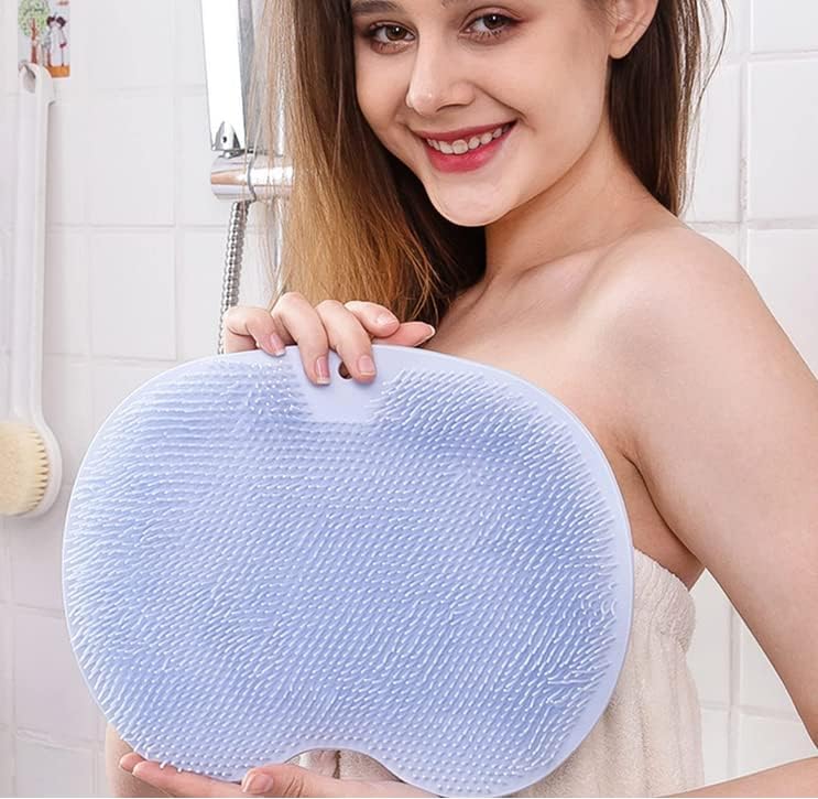 2 Pcs Large Shower Foot Scrubber Mat Cleans, Exfoliation, Shower Foot Massager Scrubber, Foot Cleaner Massage Mat with Non Slip Suction Cups, Improve Circulation Relieve Tired and Pain BLUE