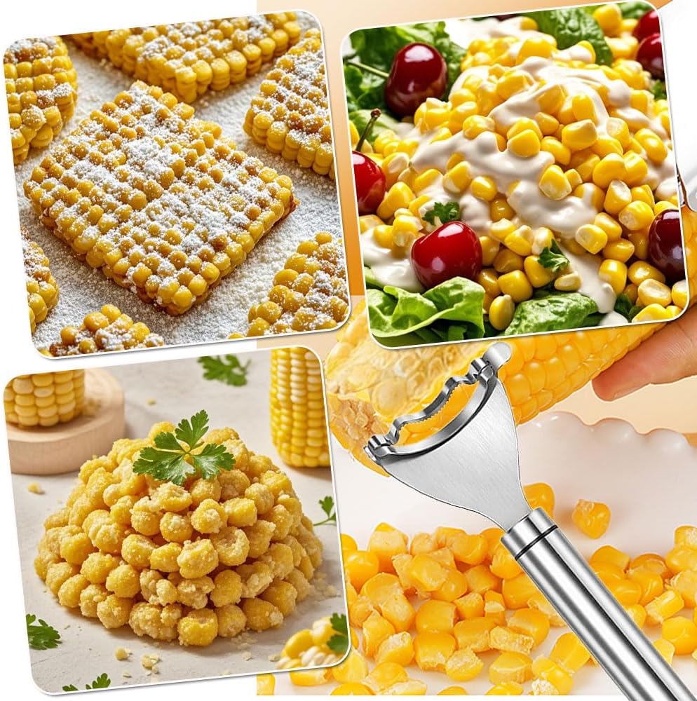 Corn Peeler, 2 Pcs Stainless Steel Corn Peeler for Corn On The Cob Efficient Corn Cob Stripper Corn Kernel Remover Tool with Ergonomic Handle Ideal Corn Planer Thresher for Kitchen 2PCS Silver