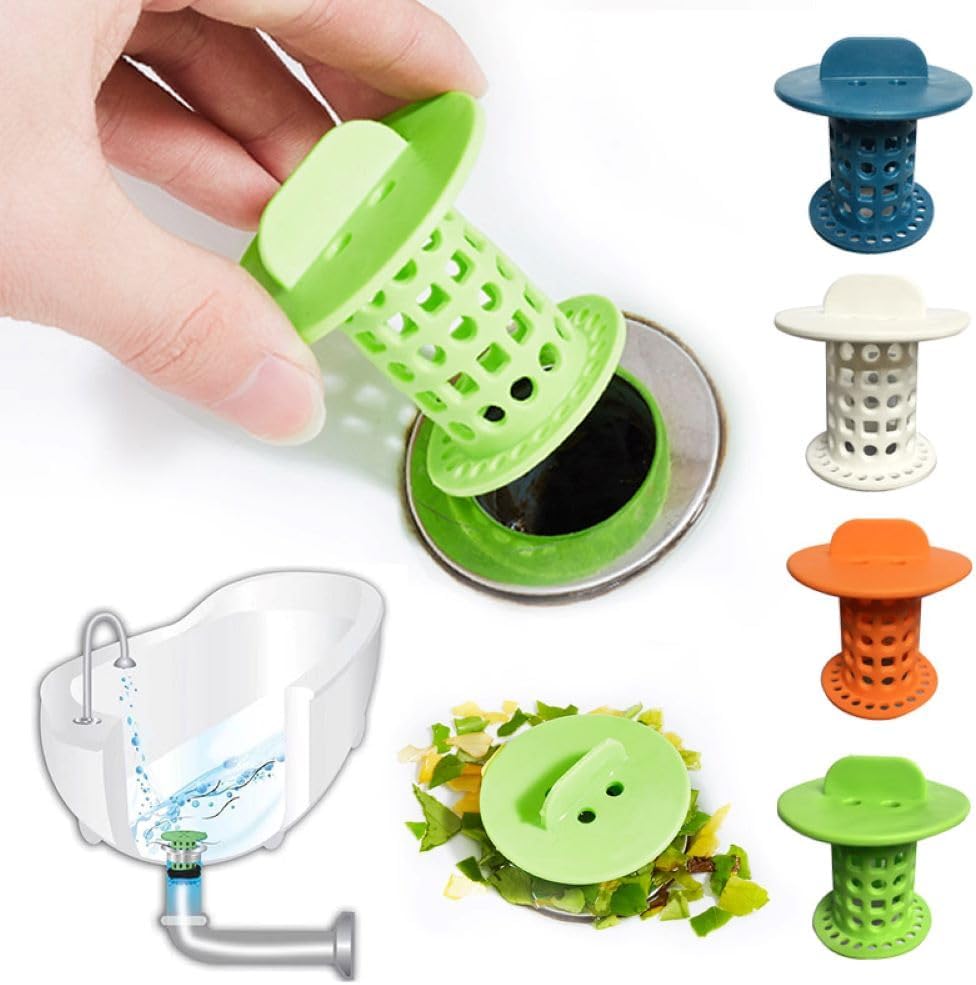 New Handle Bathroom Drain Hair Catcher Bath Stopper Plug Sink Strainer Filter Sewer Dredge Device Shower Hair Stopper Pack of 4 Green-Blue-White-Orange 1.5 inch to 1.75 inch