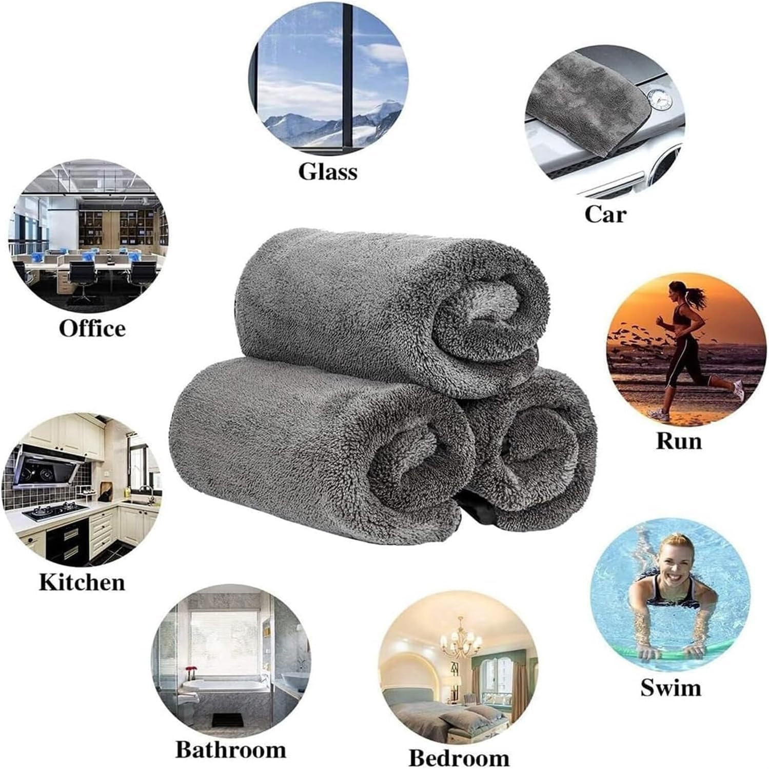 Shiny Wipes Cleaning Cloths for Shower, Bath XXL Drying Towel, Streak Free & Ultra Absorbent Microfiber Towels, Escape The Bathroom Cars Limescale Struggle 3Pcs