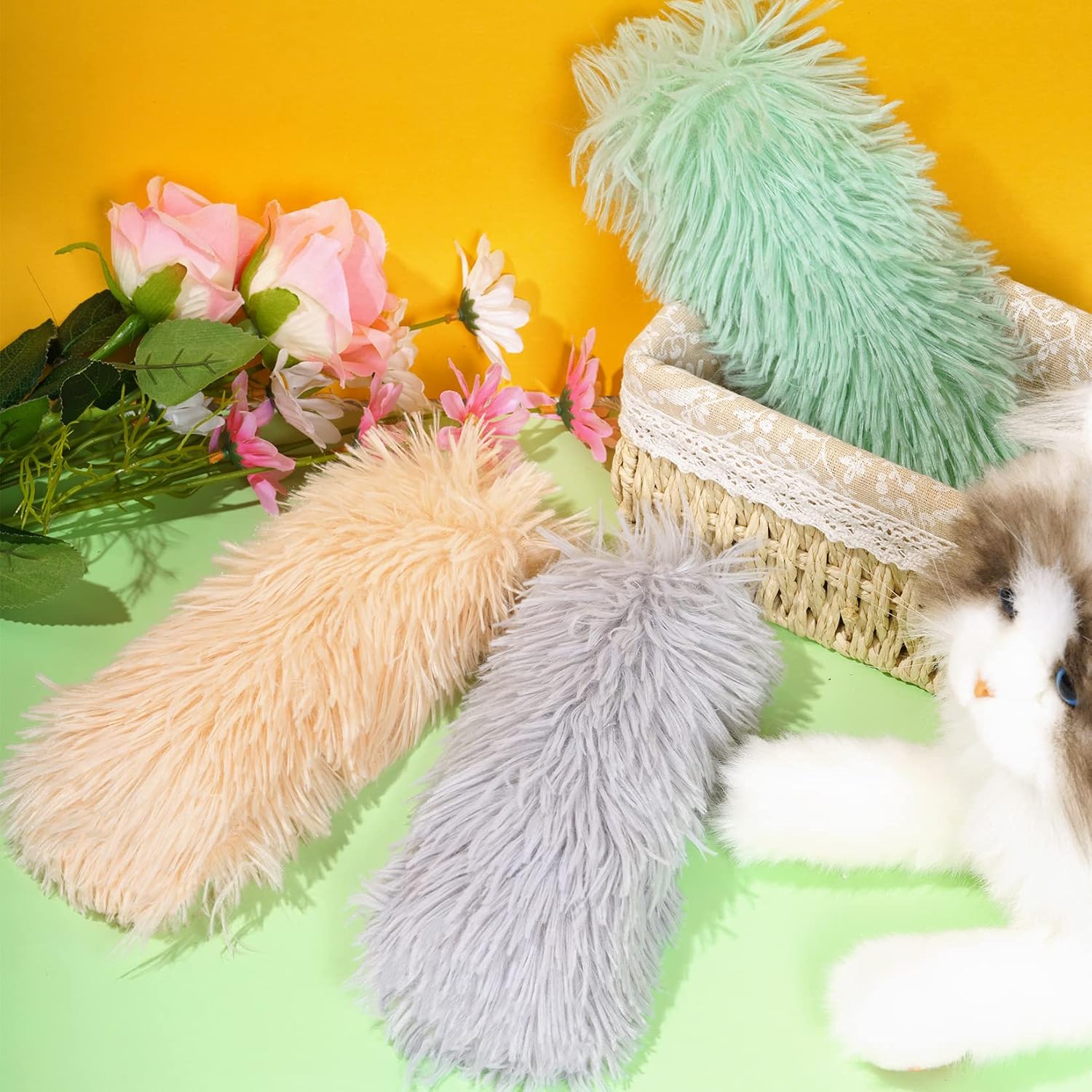3pcs Cat Toys Cat Pillows, Catnip Toys Interactive Cat Kicker Toy Soft and Durable Plush Fabric Kick Sticks Chasing Chewing Filled Chew for Puppy Kitty Exercise Gray, Beige, Grass Green
