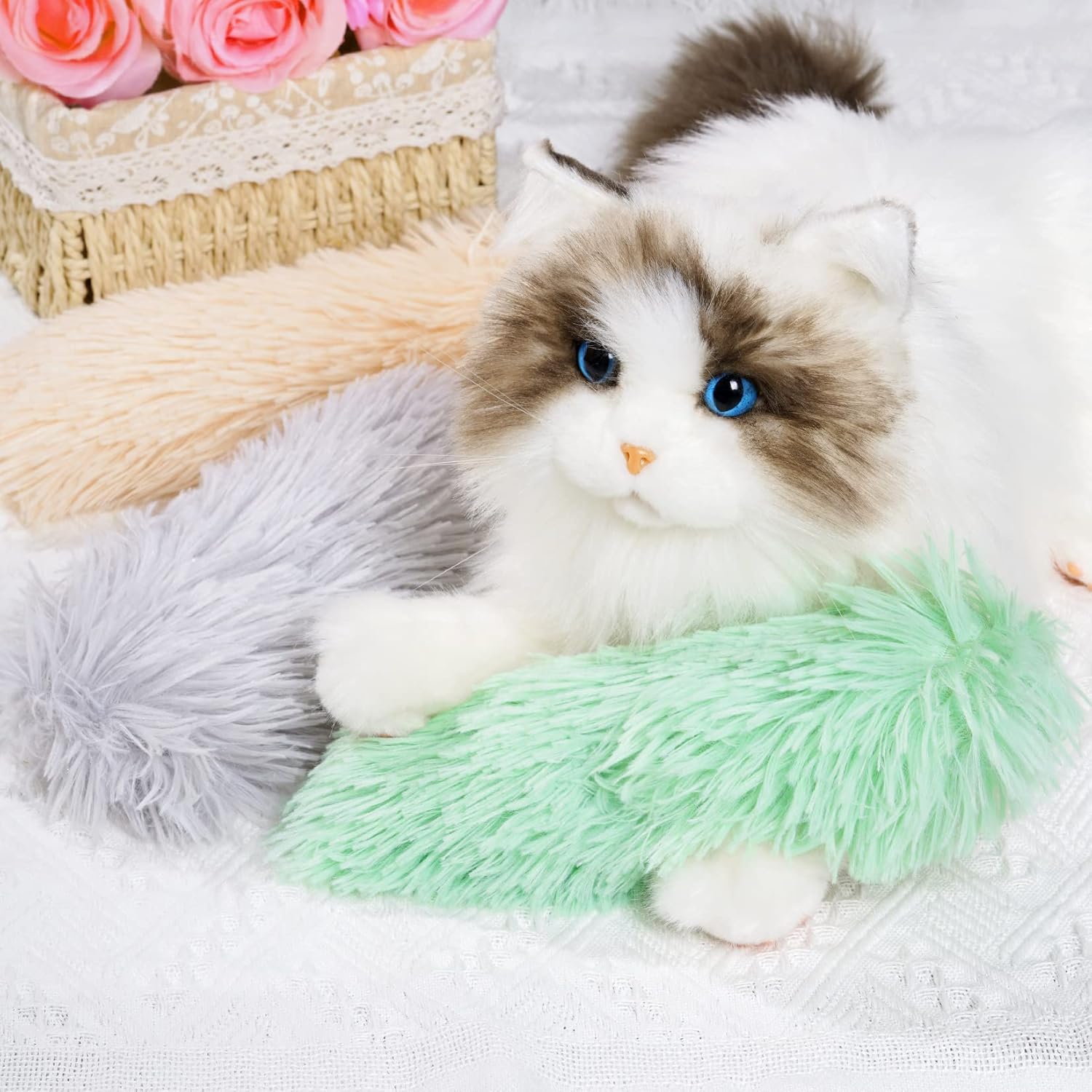 3pcs Cat Toys Cat Pillows, Catnip Toys Interactive Cat Kicker Toy Soft and Durable Plush Fabric Kick Sticks Chasing Chewing Filled Chew for Puppy Kitty Exercise Gray, Beige, Grass Green