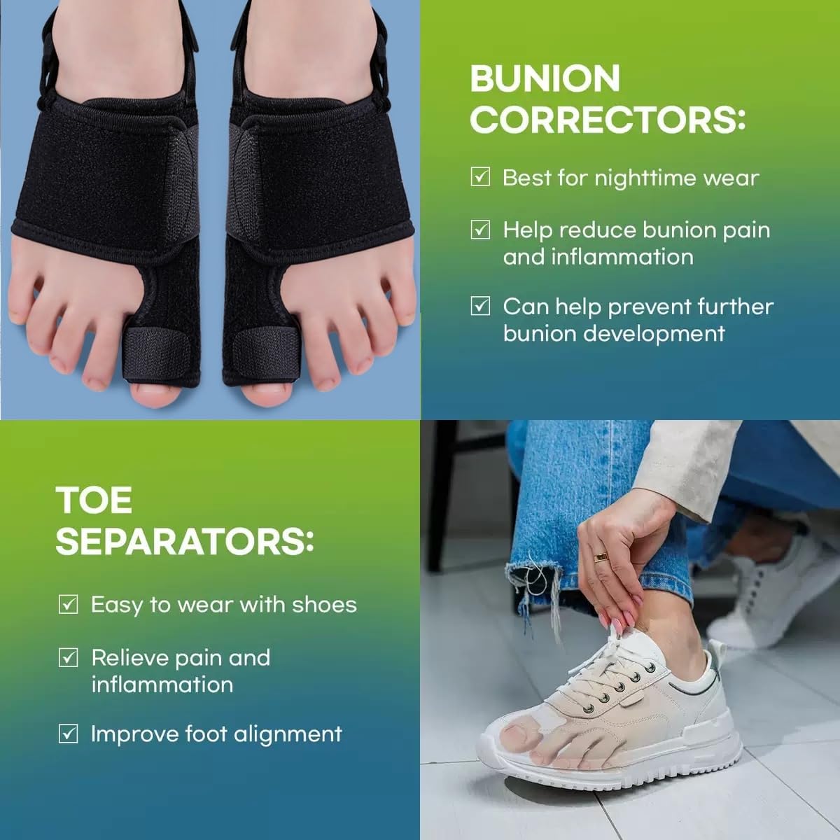 Recovist Bunion Brace - Adjustable Orthopedic Splint for Hallux Valgus Correction & Pain Relief, Day & Night Wear Support for Men & Women 2PC