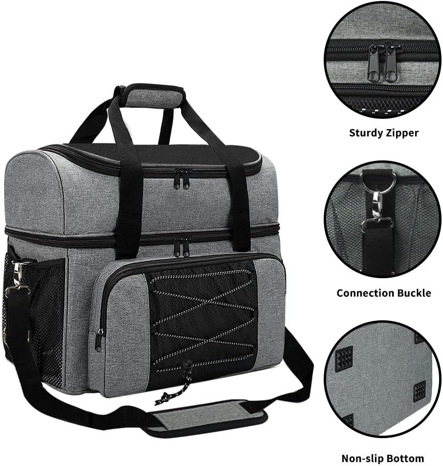 Bowling Bag for 2 Balls Portable Bowling Tote Bag with Padded Ball Holder for Double Ball and Pair of Bowling Shoes up to Mens 16