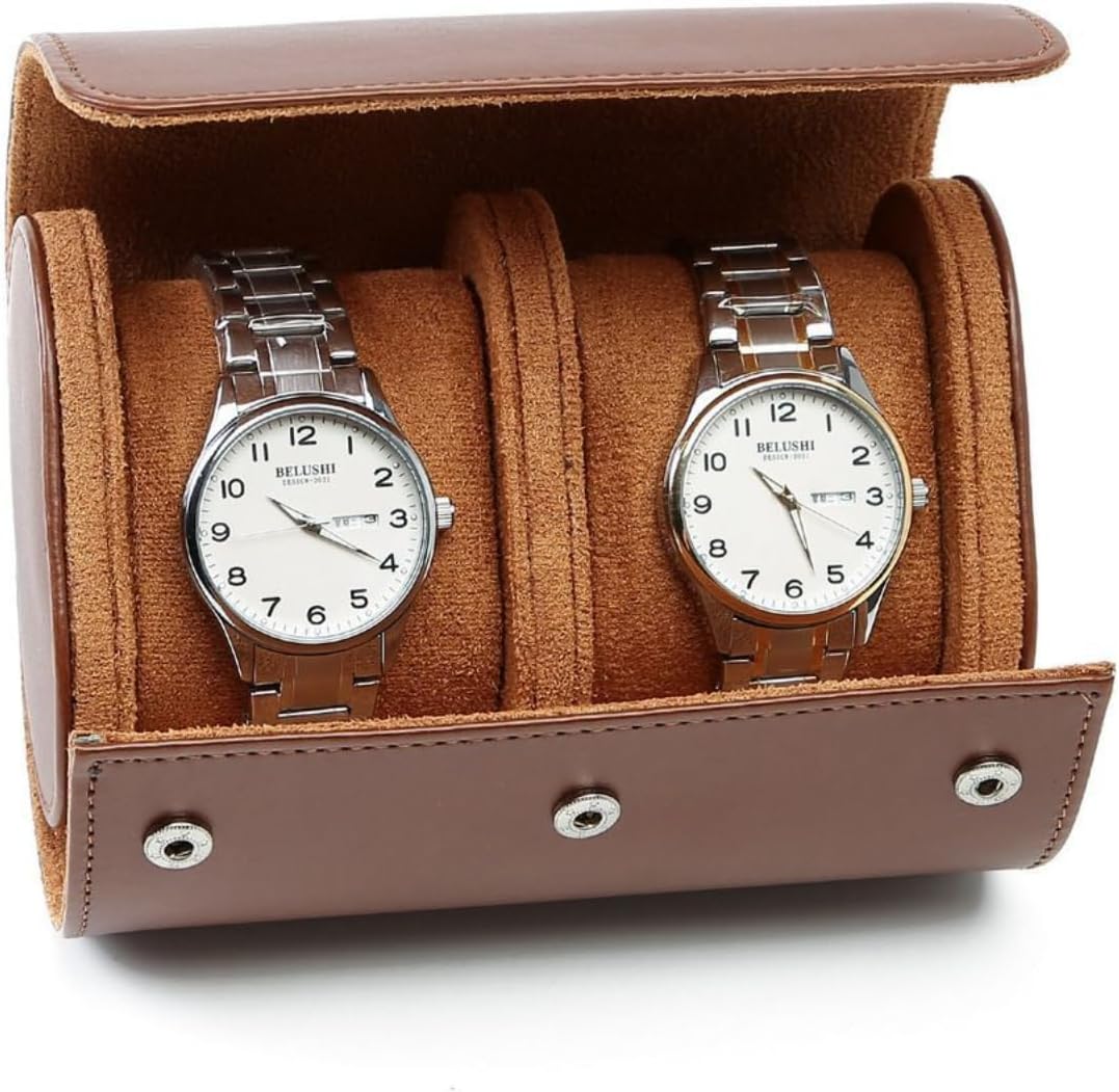 Premium Leather Mechanical Watch Storage Box - 3 Slot Dustproof Travel Case for Home Use, Brown