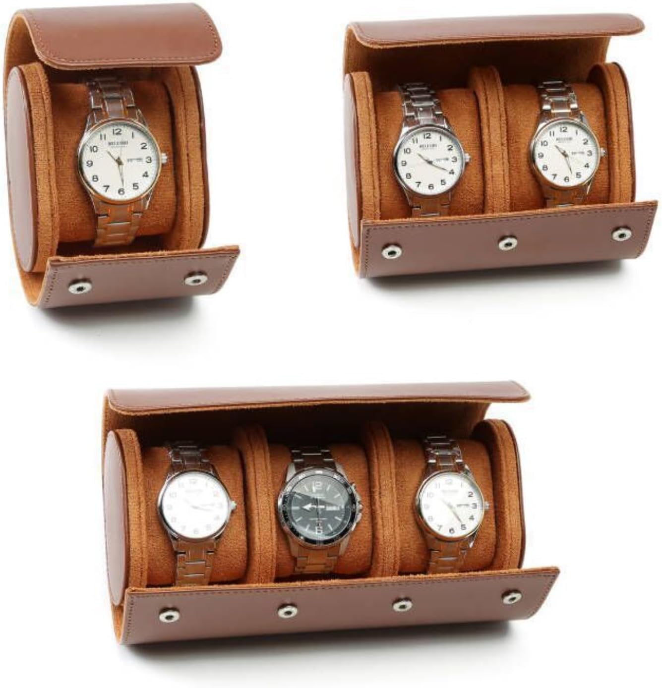 Premium Leather Mechanical Watch Storage Box - 3 Slot Dustproof Travel Case for Home Use, Brown