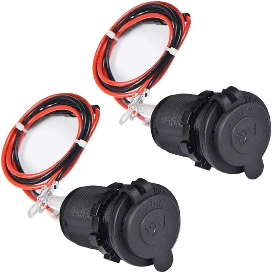 12V Car Cigarette Lighter Socket Waterproof and Dustproof plug socket for Car Truck Motobike Boats Marine ATV, with Fuse & 60cm Cable Black-2PCS