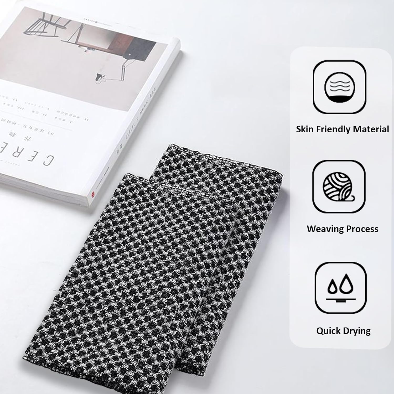 Extra Long Exfoliating Cloth, Deep Cleaning Exfoliating Towel, Reusable Exfoliating Body Scrubber 2 Pcs Black