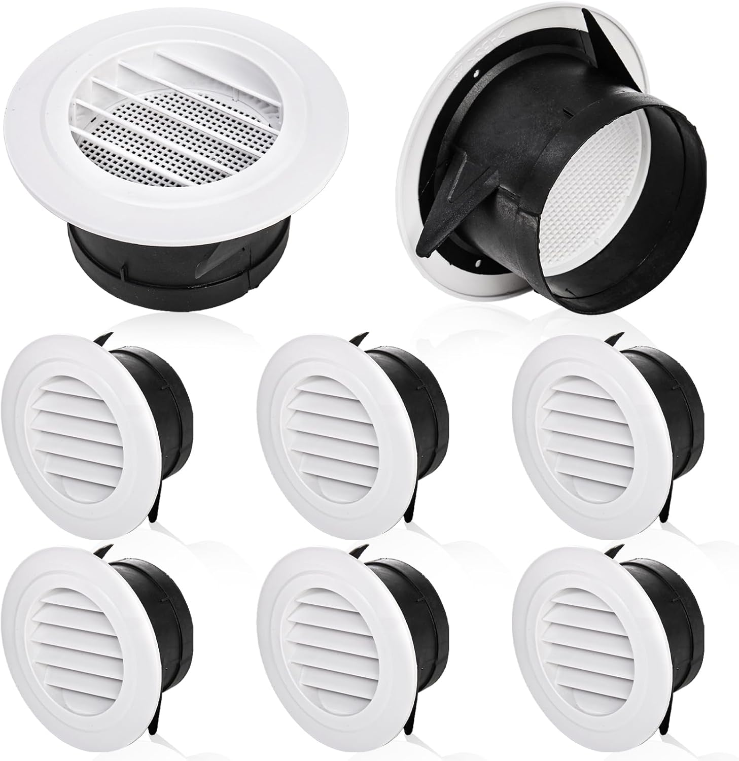 8 Pack Air Vent Round, 4 Inch Air Soffit Vent, ABS Louver Vent Cover with Built-in Fly Screen Mesh, Ceiling Louver Grille Cover for Garage, Bathroom, Kitchen, Office, Home Ventilation